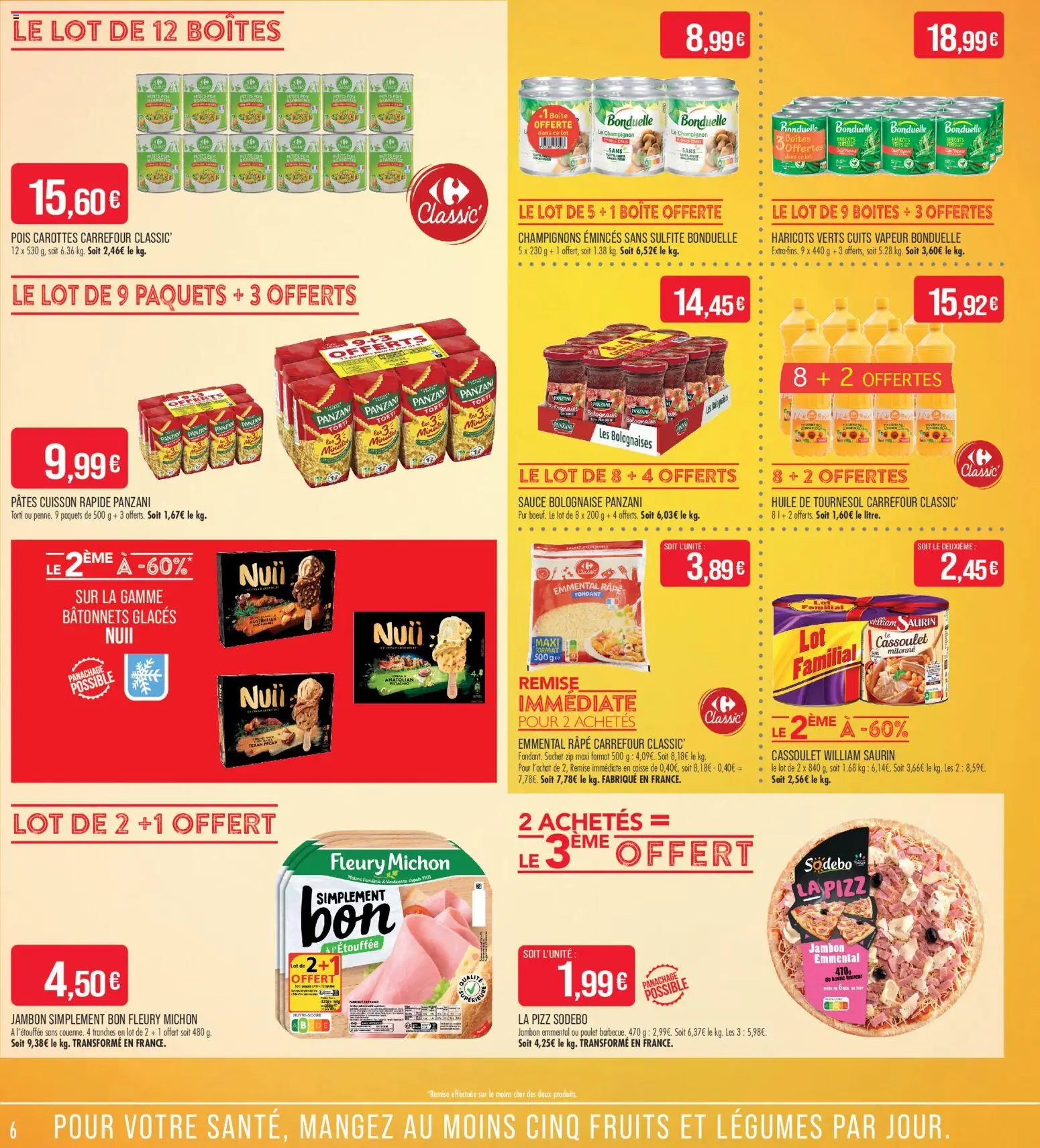 {H1} | Page: 6 | Produits: Haricots verts, Sauce bolognaise, Champignon, Pâtes