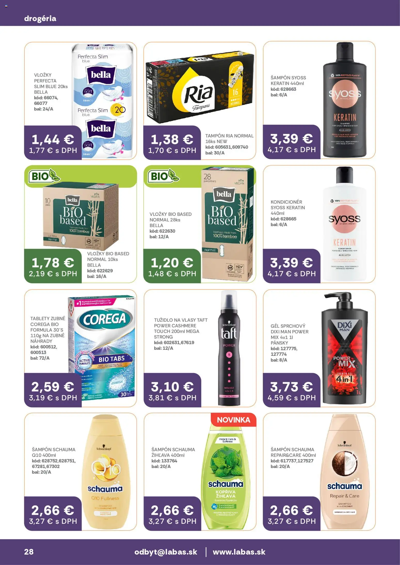 Nové Labaš akcie – leták je platný od 08.05.2026 | Strana: 28 | Produkty: Šampón, Kondicionér, Tužidlo na vlasy