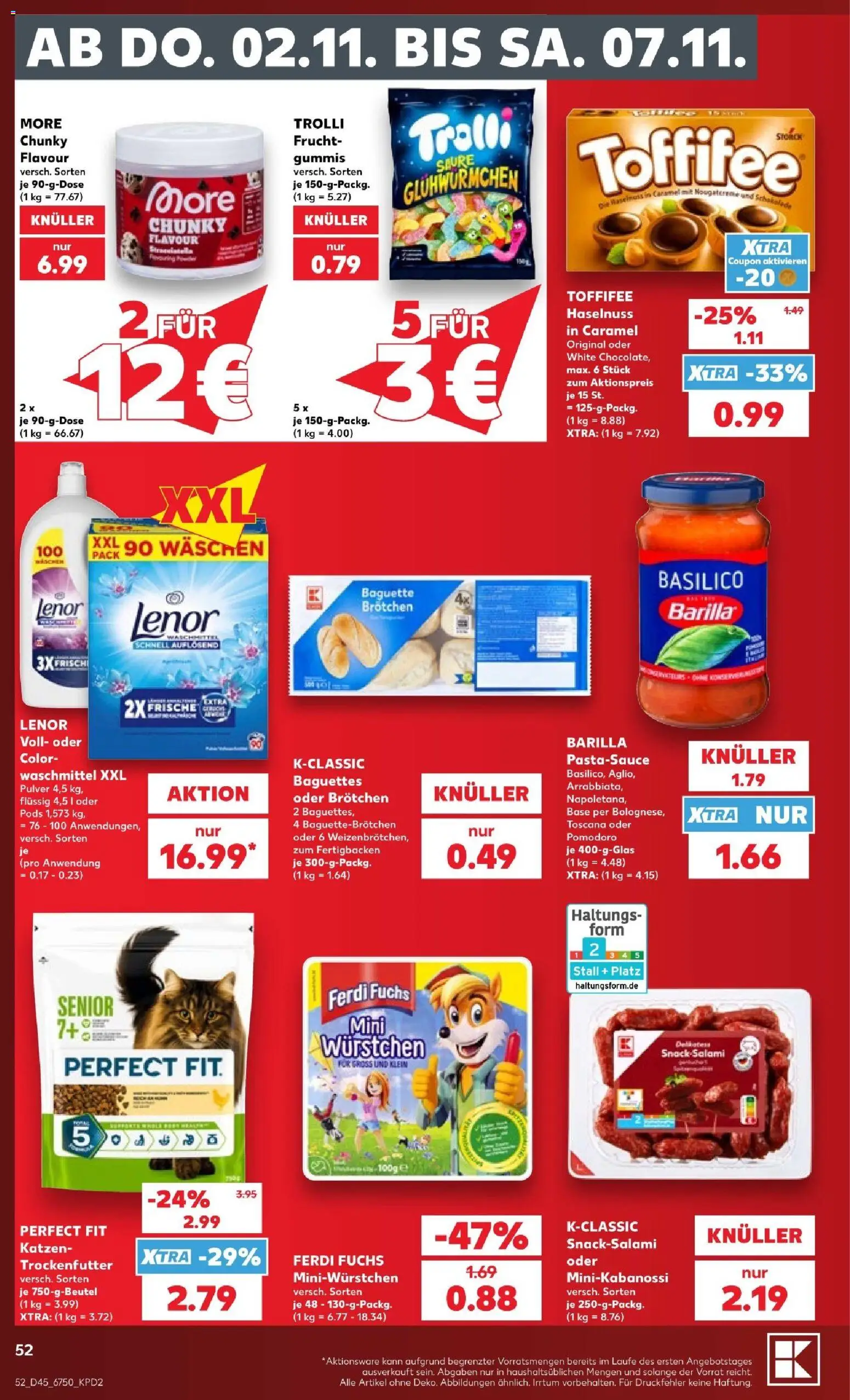Kaufland Prospekt – gültig ab 02.11.2026 | Seite: 52 | Produkte: Lenor, Baguette, Waschmittel, Toffifee