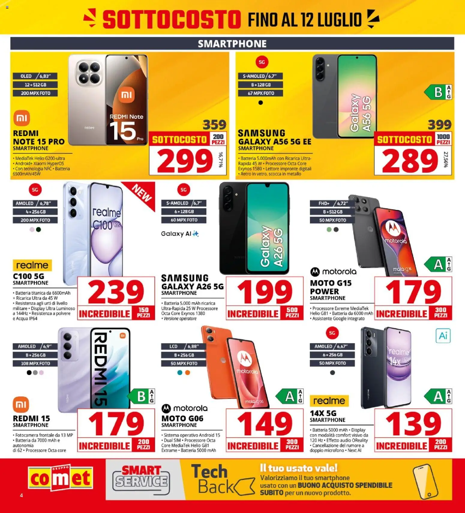 Volantino Comet del 03/07/2026 | Pagina: 4 | Prodotti: Smartphone samsung, Samsung Galaxy, Acqua, Batteria