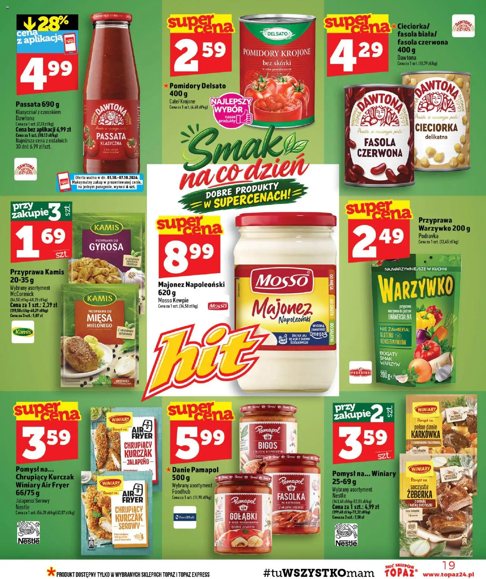 Topaz gazetka - MAZ od 01.10.2026 | Strona: 19 | Produkty: Żeberka, Sałatki, Fasola czerwona, Passata