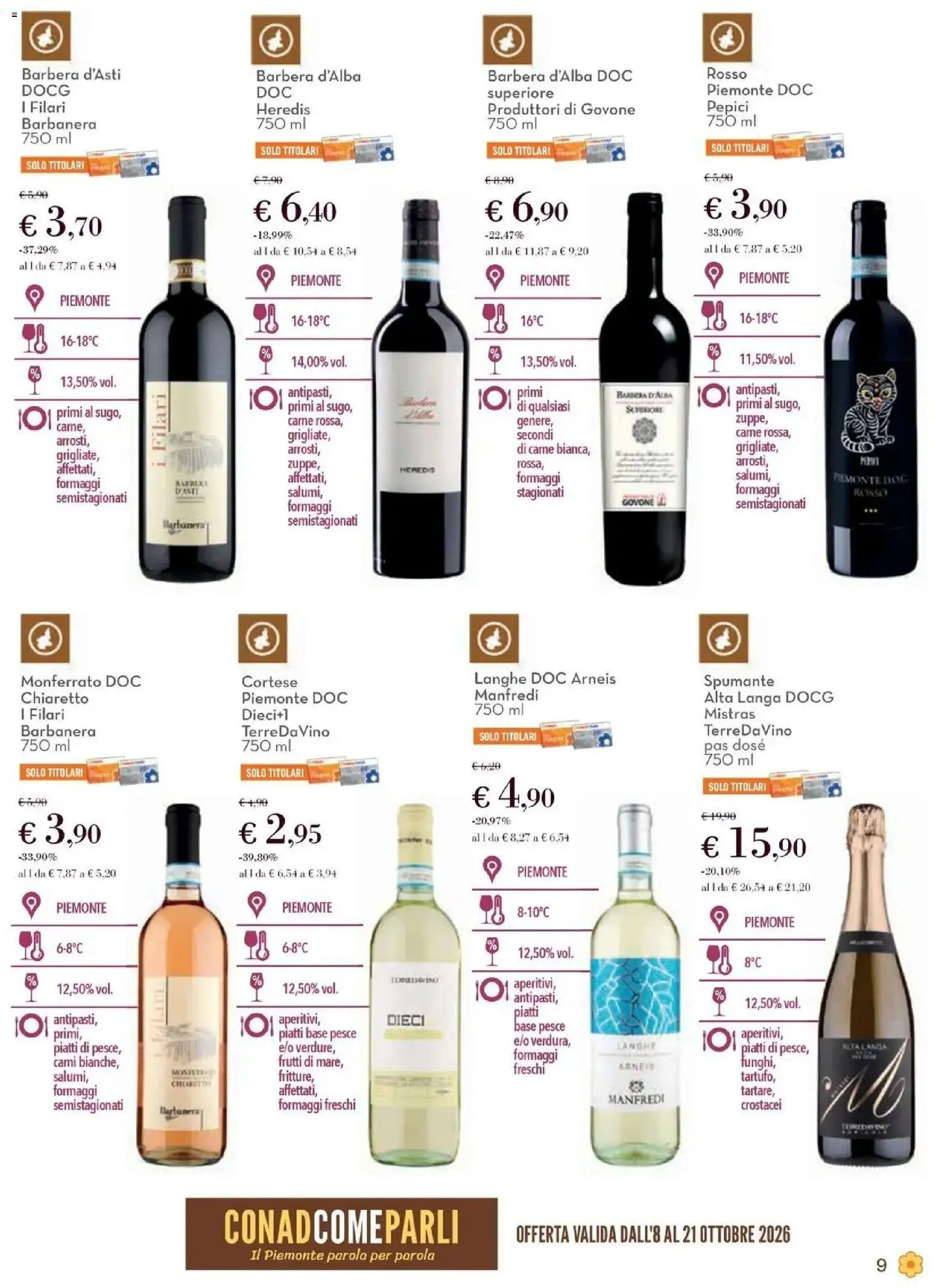 Anteprima volantino Conad dal 08/10/2026 prossima settimana | Pagina: 9 | Prodotti: Pesce, Piatti, Spumante, Carne