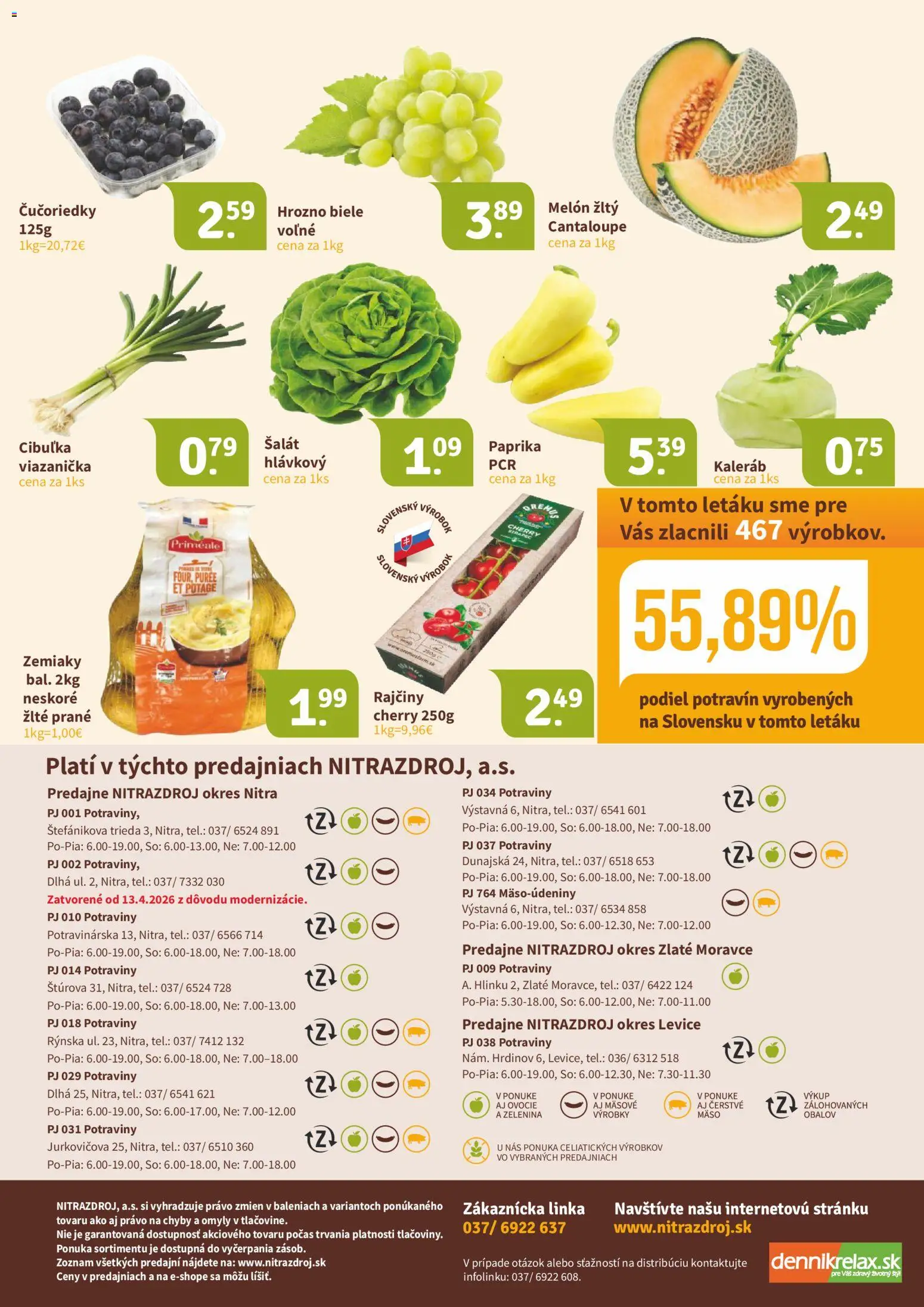 Nové Nitrazdroj akcie – leták je platný od 17.04.2026 | Strana: 16 | Produkty: Paprika, Čučoriedky, Šalát, Hrozno