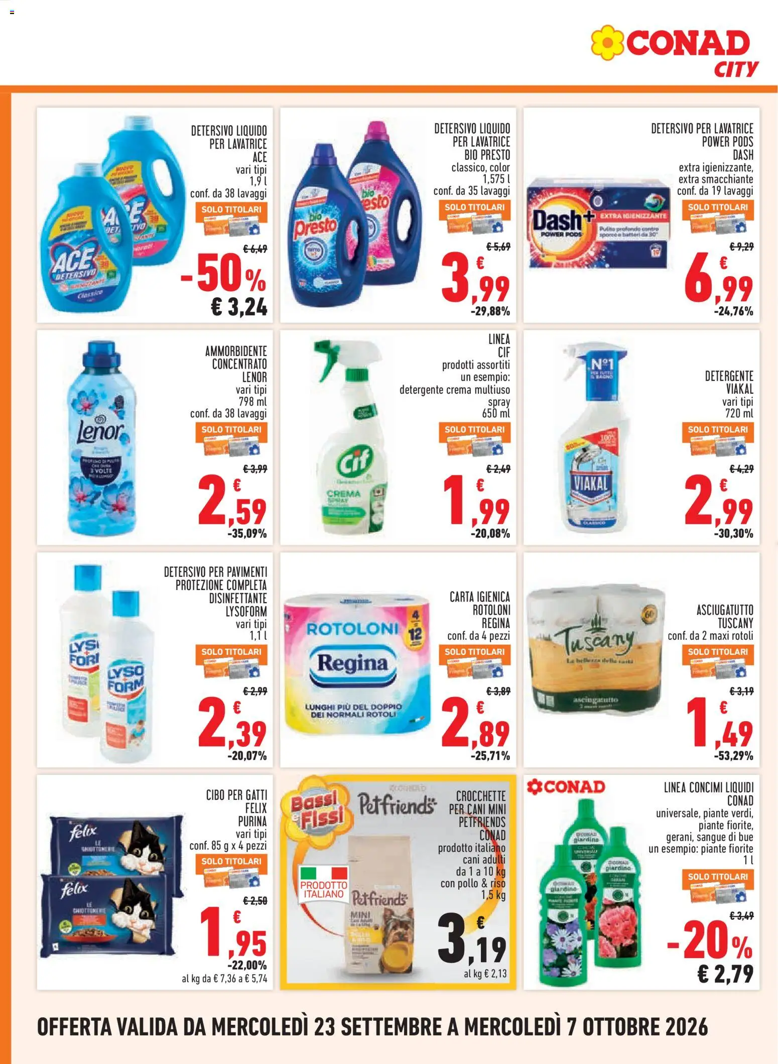 Volantino Conad del 23/09/2026 | Pagina: 14 | Prodotti: Carta igienica, Riso, Detergente, Crocchette