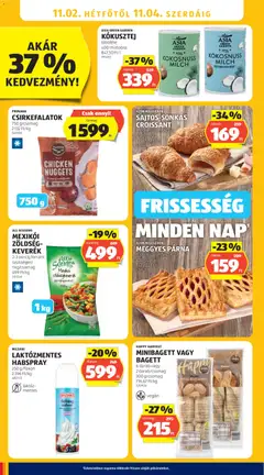 SAJTOS-SONKÁS CROISSANT, frissen sütött pékáru 95 g/darab - amely érvényes a következő dátumtól: 2026.10.29. | Oldal: 36 | Termékek: Milsani, Kókusztej, Zöldség, Baguette