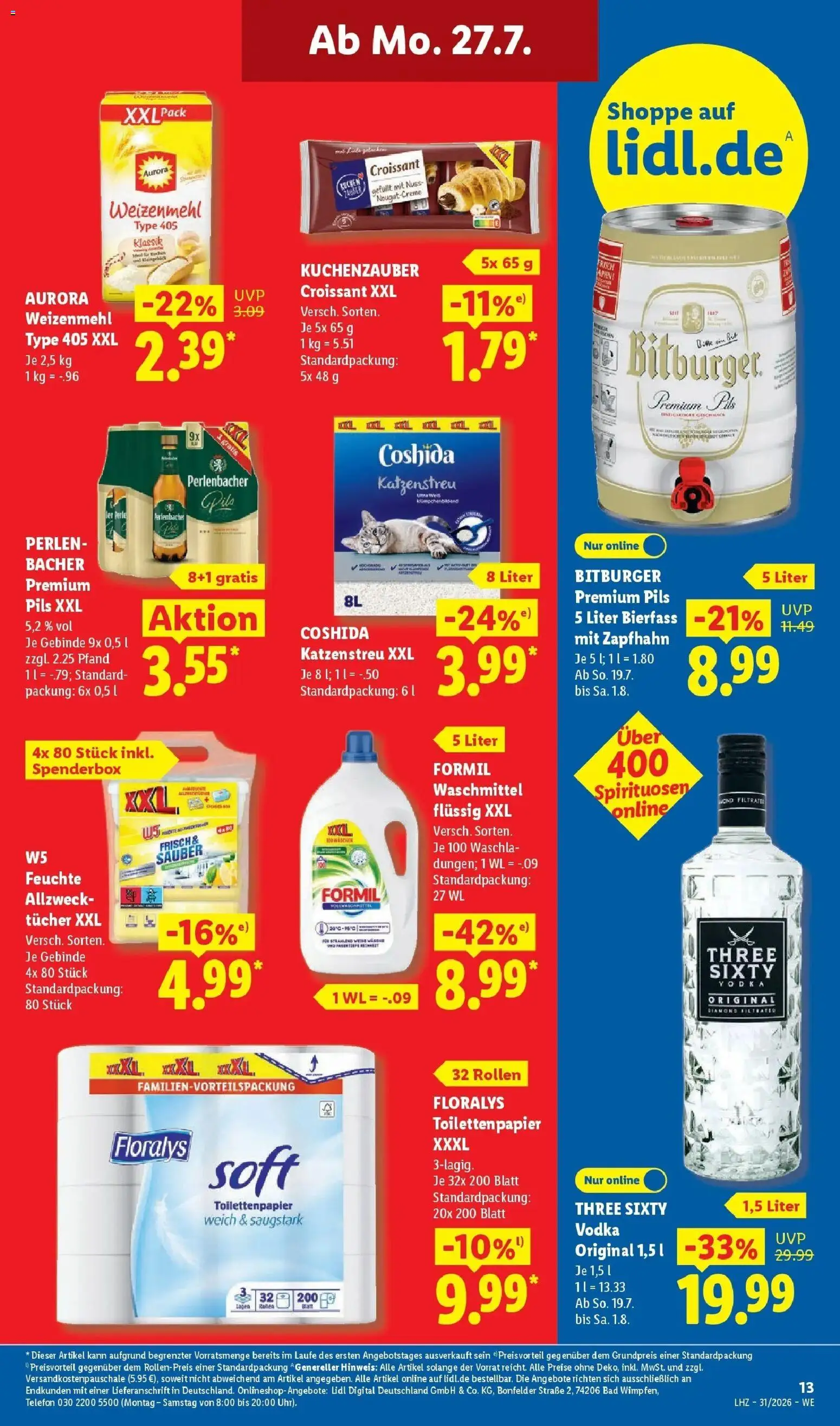 Lidl Prospekt Plettenberg – gültig ab 27.07.2026 | Seite: 23 | Produkte: Bitburger, Pils, Waschmittel, Kuchen