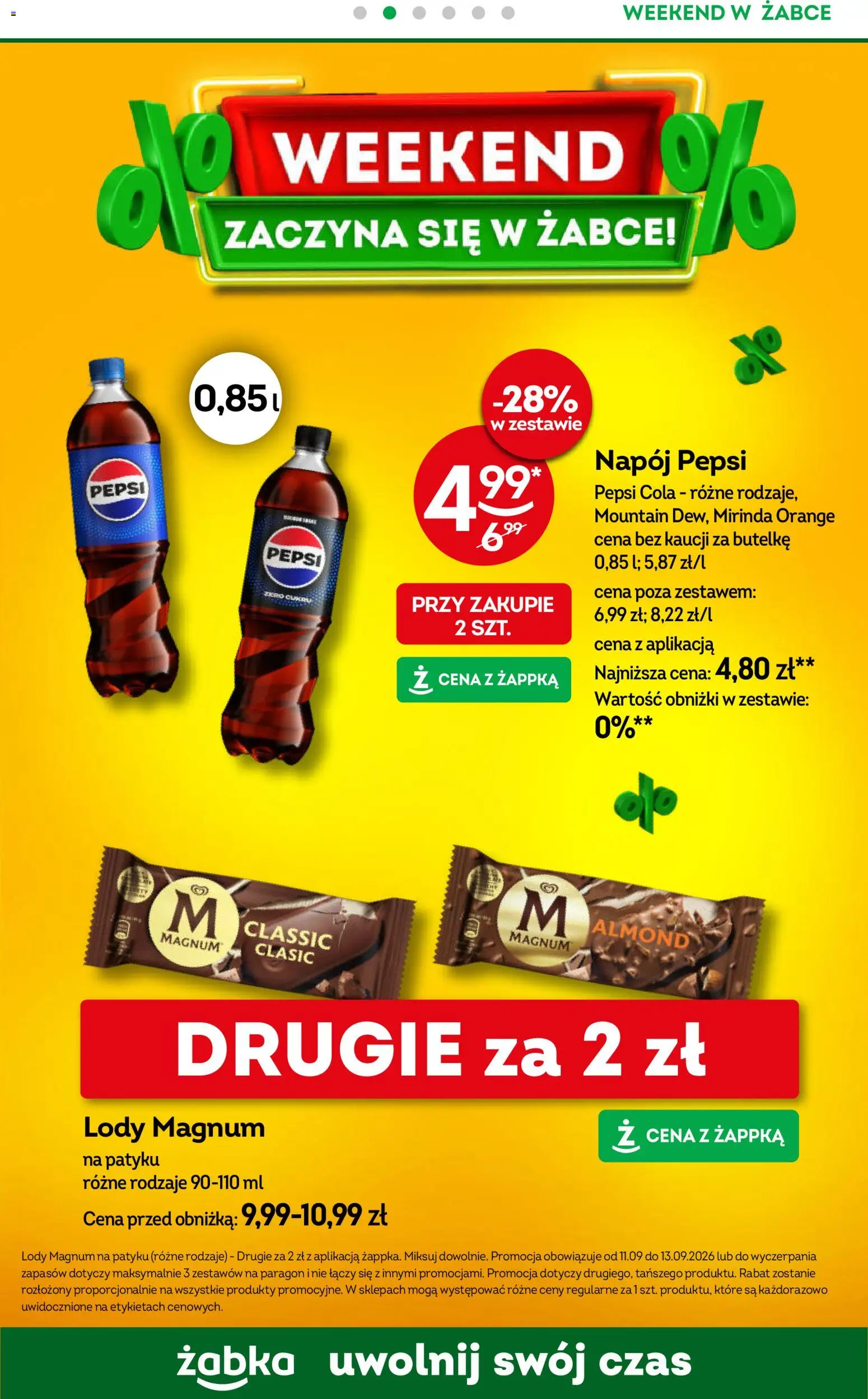 Żabka gazetka - Weekendowe promocje od 11.09.2026 | Strona: 3 | Produkty: Pepsi, Pepsi cola, Lody Magnum, Lody