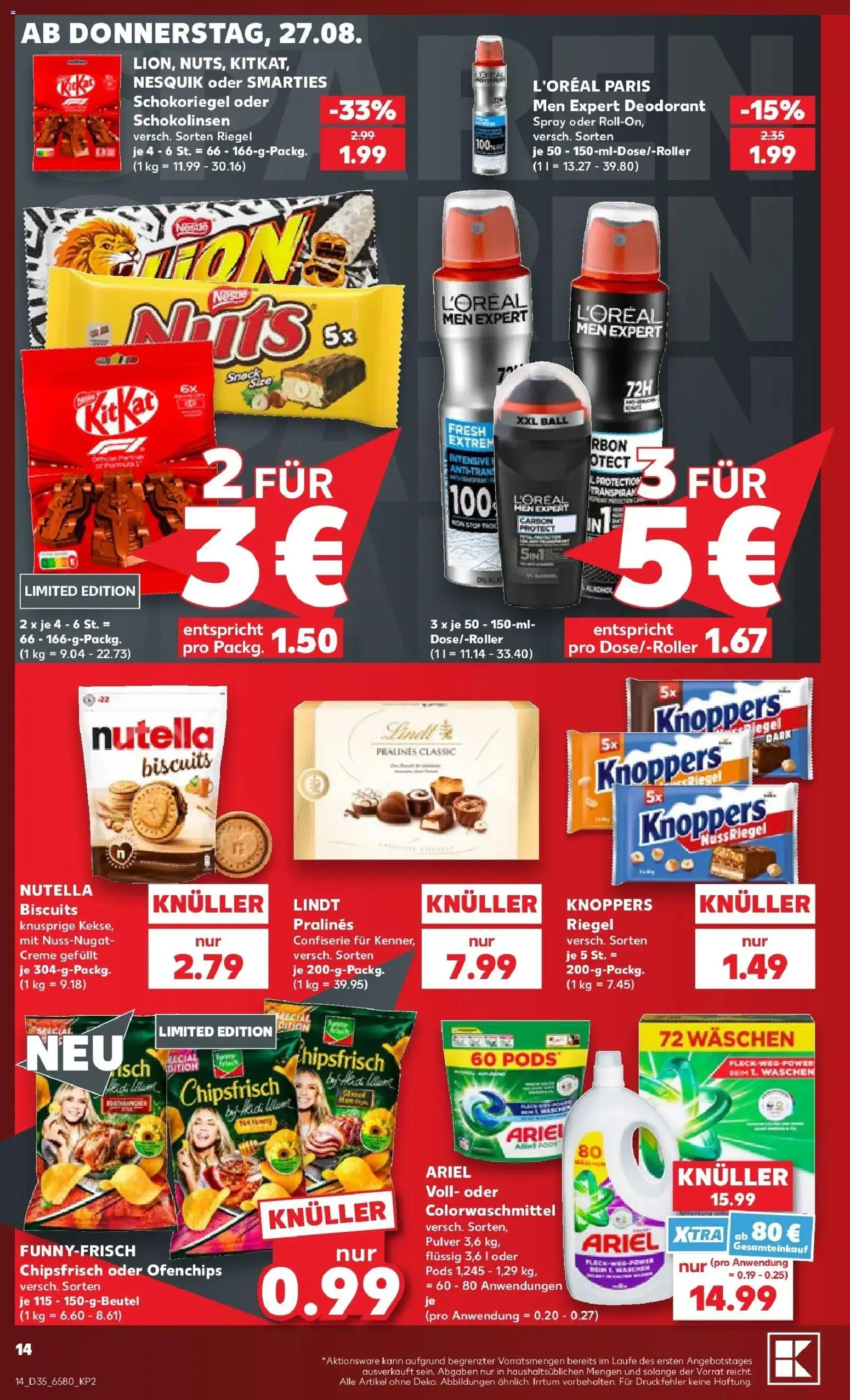 Prospekt Kaufland ab 27.08.2026 » Angebote Online zum Blättern | Seite: 14 | Produkte: Nesquik, Smarties, Deodorant, Knoppers