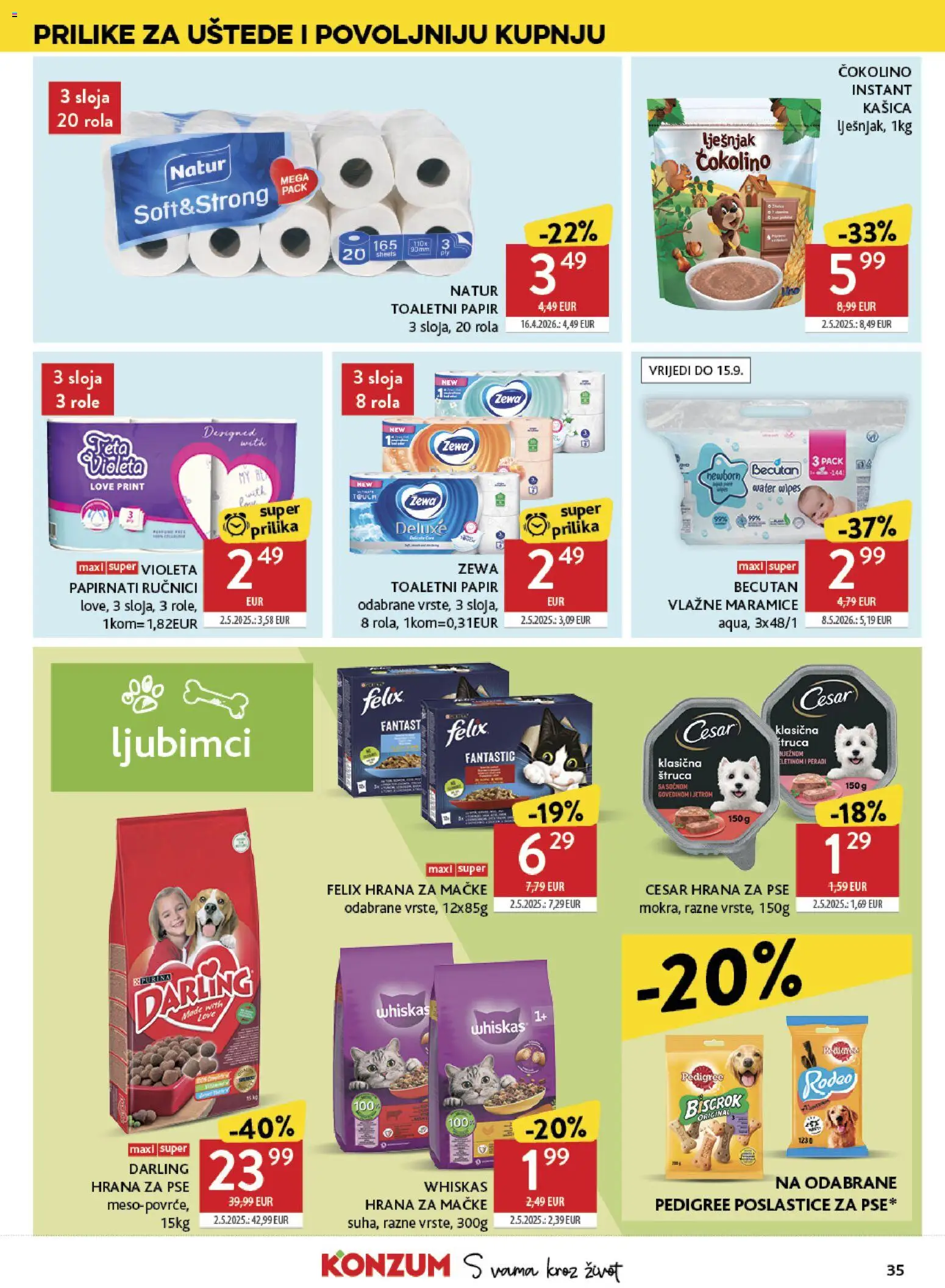 Konzum HR akciós ujság - amely érvényes a következő dátumtól: 2026.09.02. | Oldal: 35 | Termékek: Pedigree, Feta, Zewa, Felix