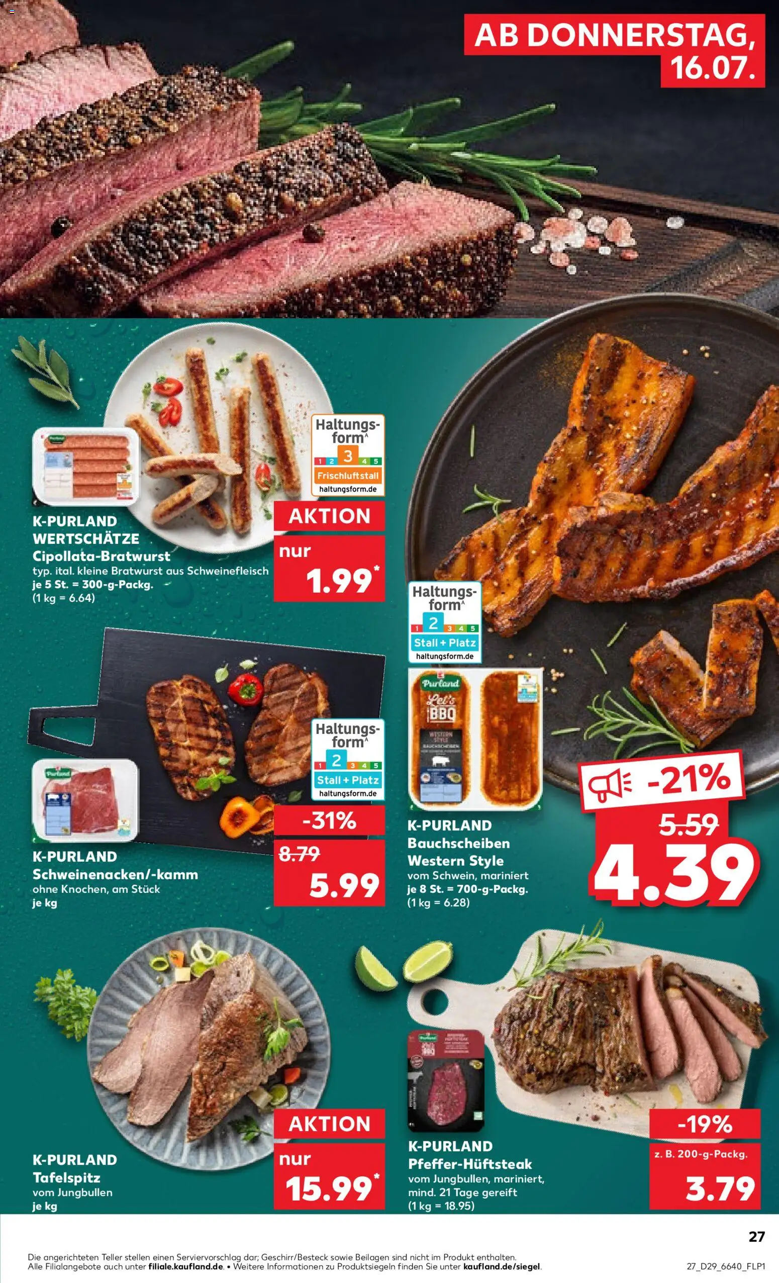 Kaufland Prospekt – gültig ab 16.07.2026 | Seite: 27 | Produkte: Beilagen, Tafelspitz, Bratwurst, Schweinefleisch