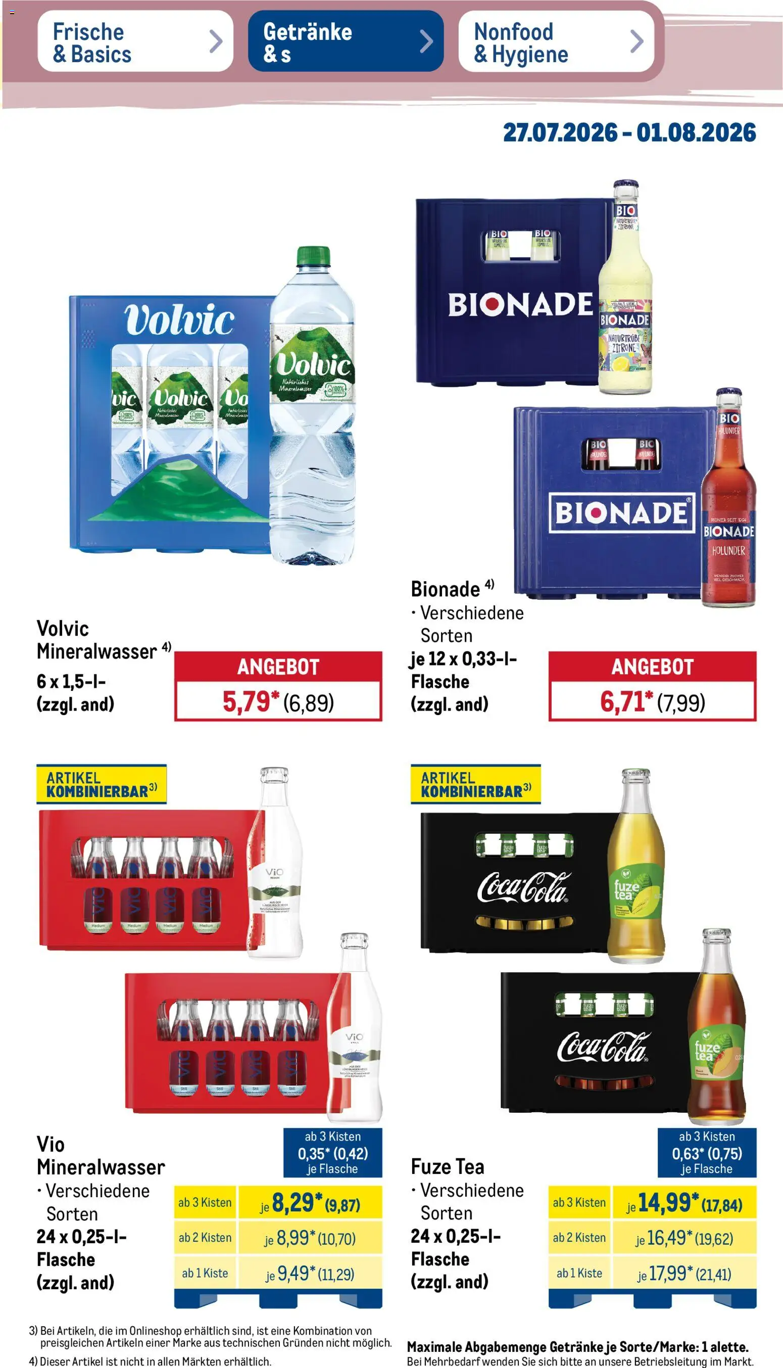 Metro Prospekt – gültig ab 27.07.2026 | Seite: 27 | Produkte: Fuze tea, Bionade, Zitrone, Volvic