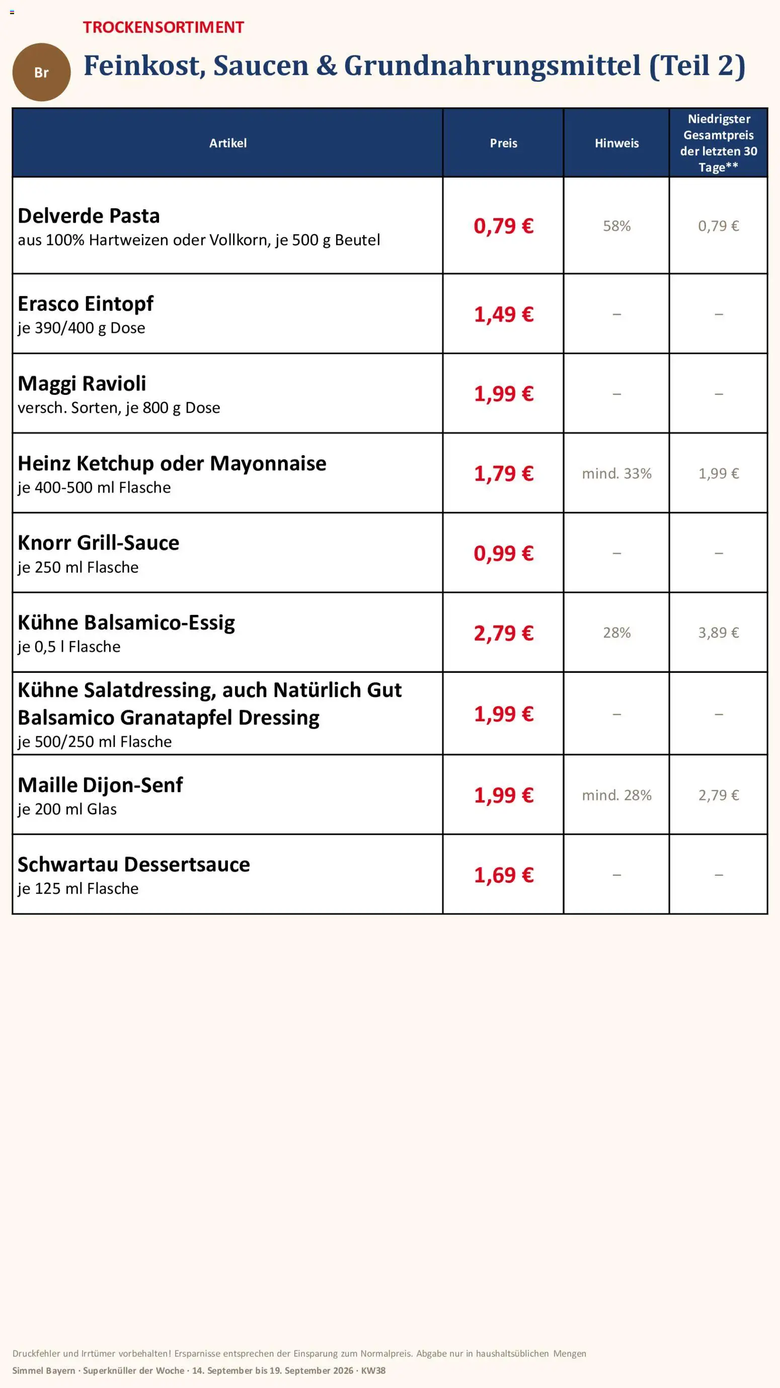 Simmel Bayern – gültig ab 14.09.2026 | Seite: 8 | Produkte: Knorr, Mayonnaise, Pasta, Erasco