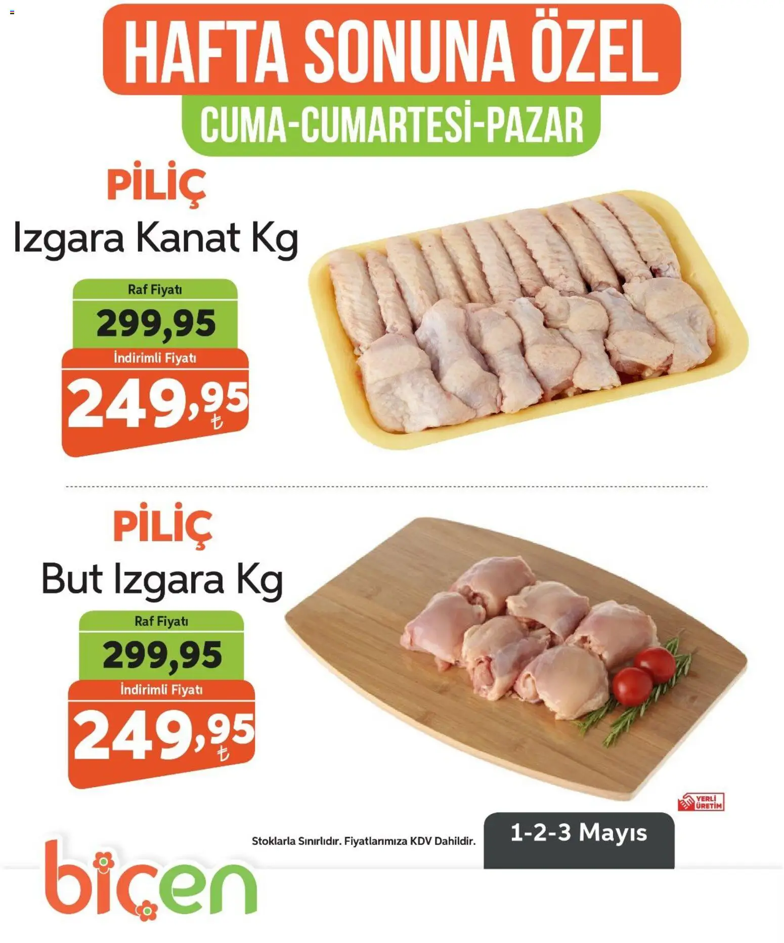 Biçen Market - Hafta Sonuna Özel - Piliç - 01.05.2026 tarihinden itibaren geçerlidir | Sayfa: 3 | Ürünler: Raf, Piliç, Izgara