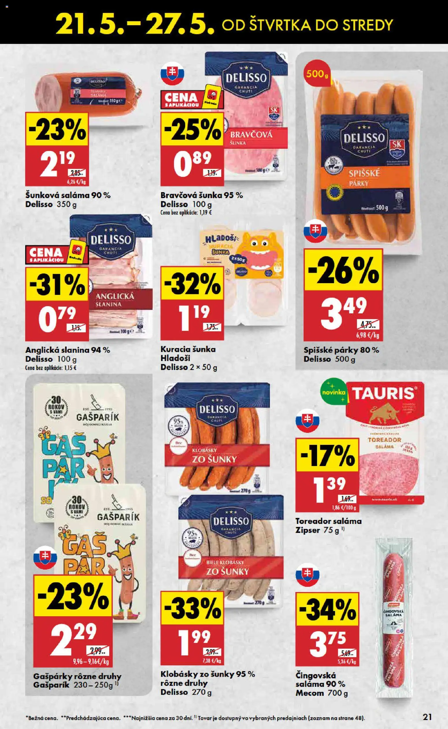 Nové Biedronka akcie – leták je platný od 21.05.2026 | Strana: 21 | Produkty: Saláma, Šunka, Slanina, Párky