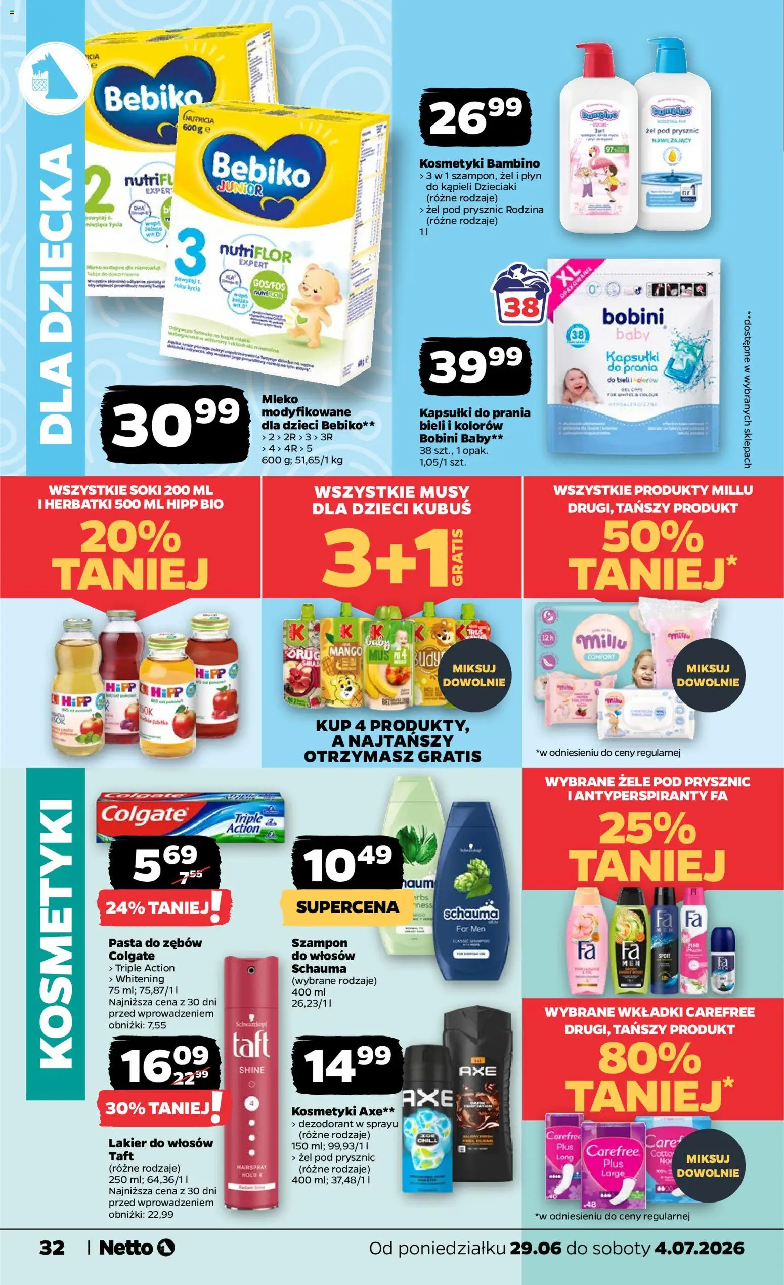 Netto gazetka od poniedziałku spożywcza od 29.06.2026 | Strona: 32 | Produkty: Mango, Mleko, Szampon, Pasta do zębów
