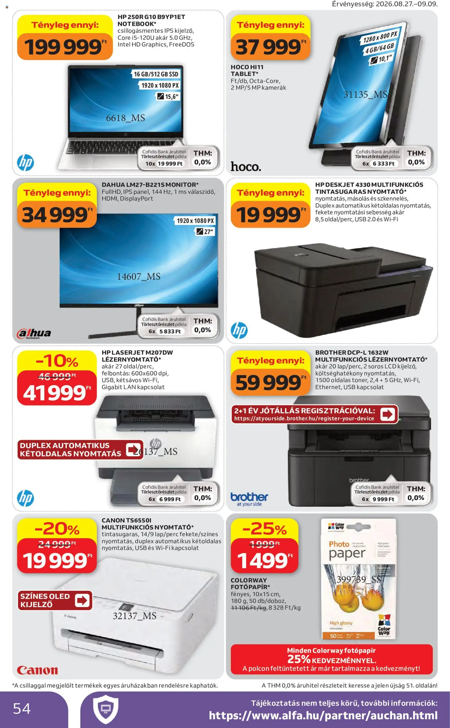 Auchan akciós ujság - amely érvényes a következő dátumtól: 2026.08.27. | Oldal: 54 | Termékek: Oldalas, SSD, Tablet, Monitor