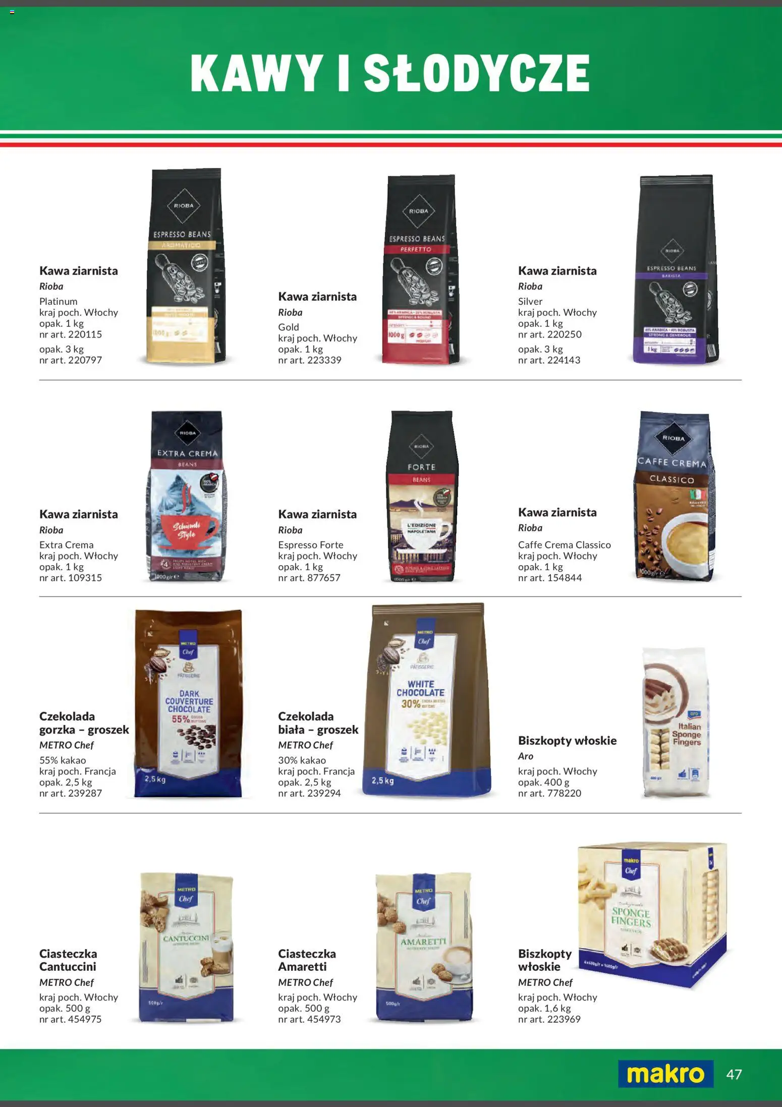 Makro Gazetka - Italia od 01.02.2026 | Strona: 47 | Produkty: Groszek, Słodycze, Kawa, Ciasteczka