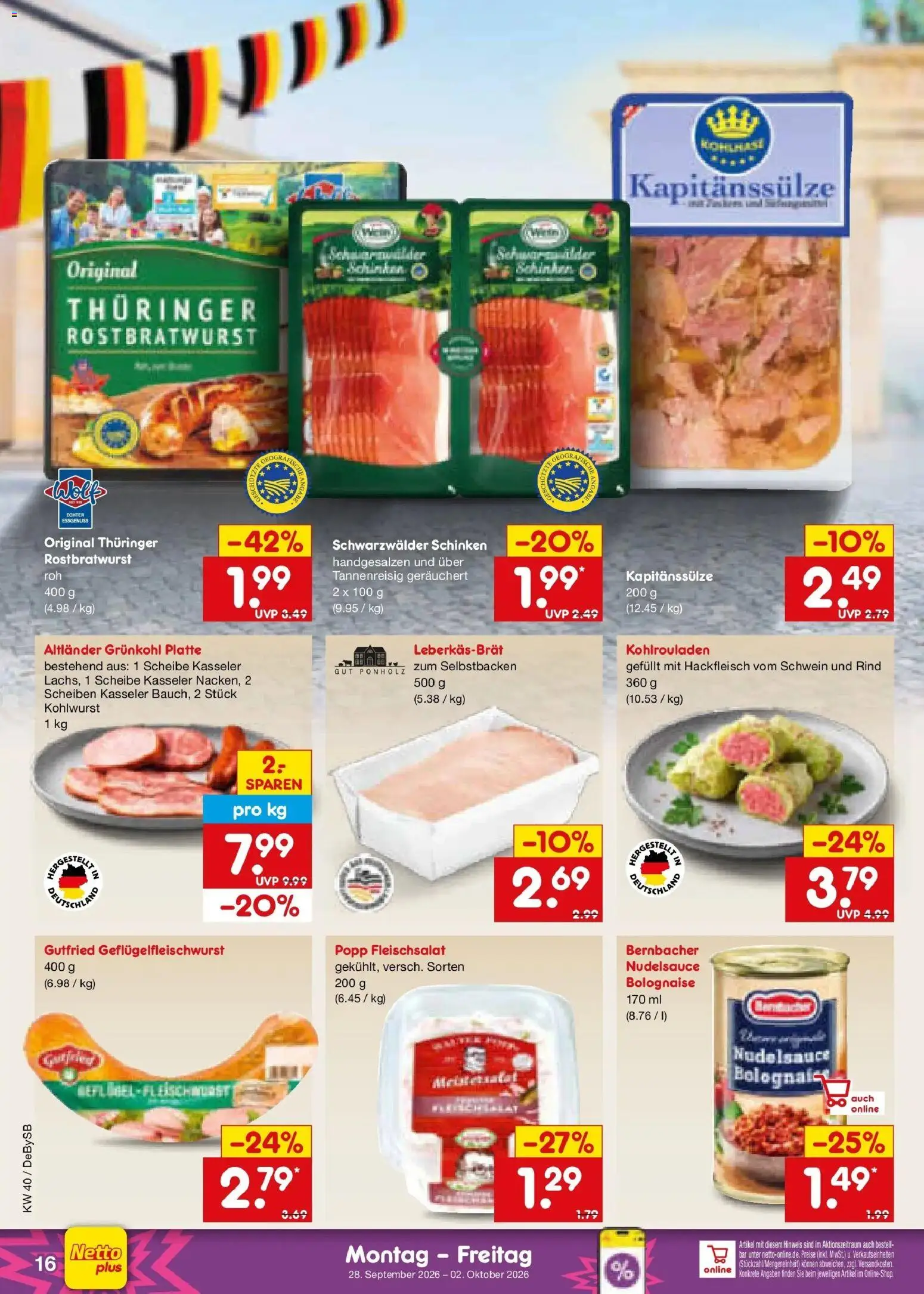 Netto Marken-Discount Prospekt Stuttgart – gültig ab 28.09.2026 | Seite: 22 | Produkte: Schinken, Hackfleisch