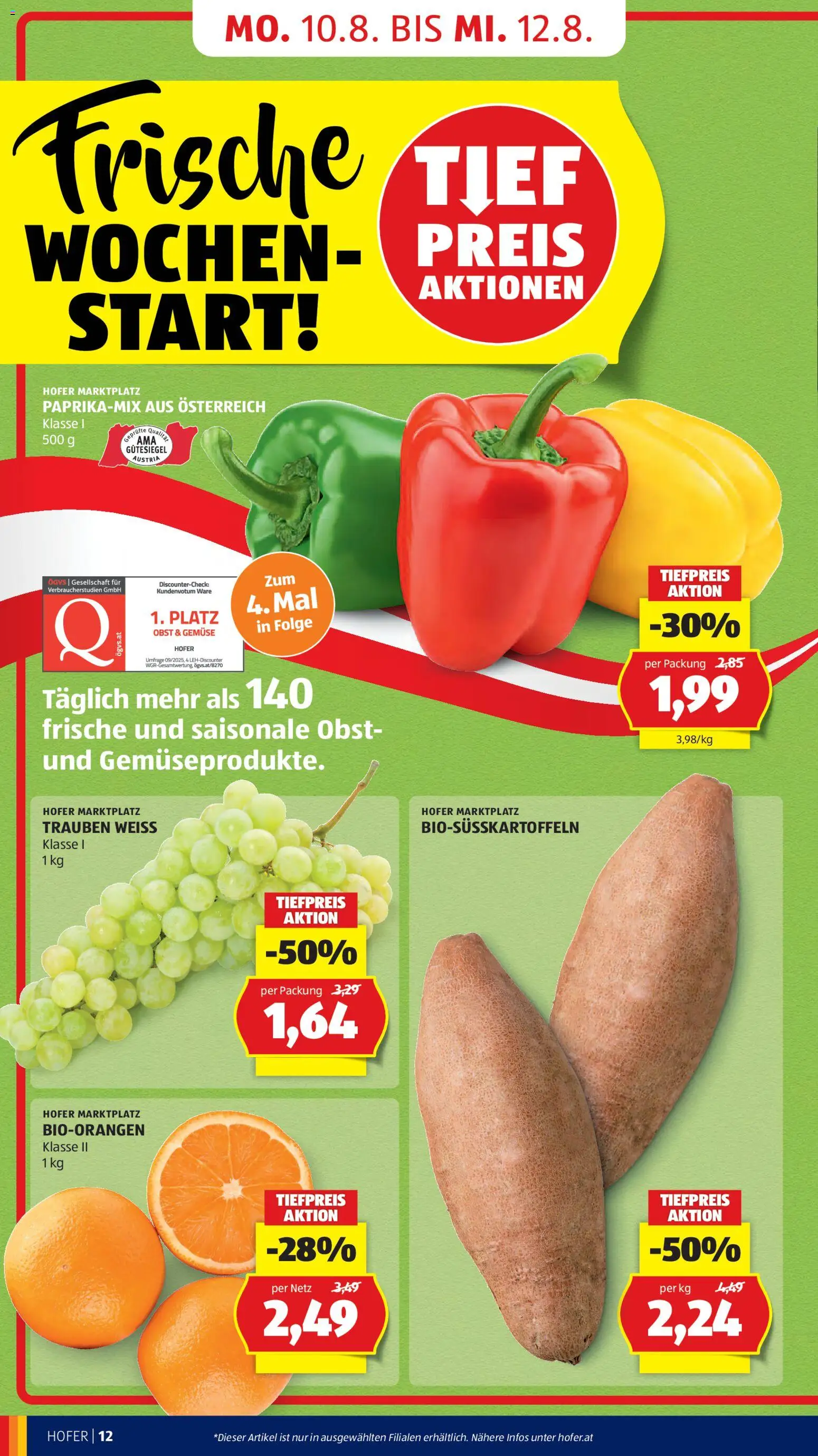 Hofer Flugblatt gültig ab 07.08.2026 | Seite: 24 | Produkte: Gemüse, Obst