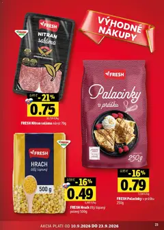Fresh leták platný od 10.09.2026 | Strana: 23 | Produkty: Saláma, Hrach
