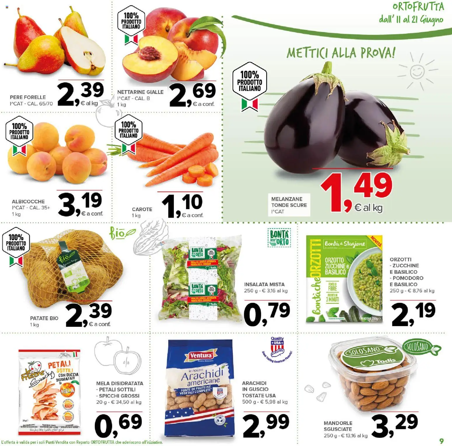 Volantino Todis del 11.06.2026 | Pagina: 9 | Prodotti: Pomodoro, Melanzane, Zucchine, Albicocche