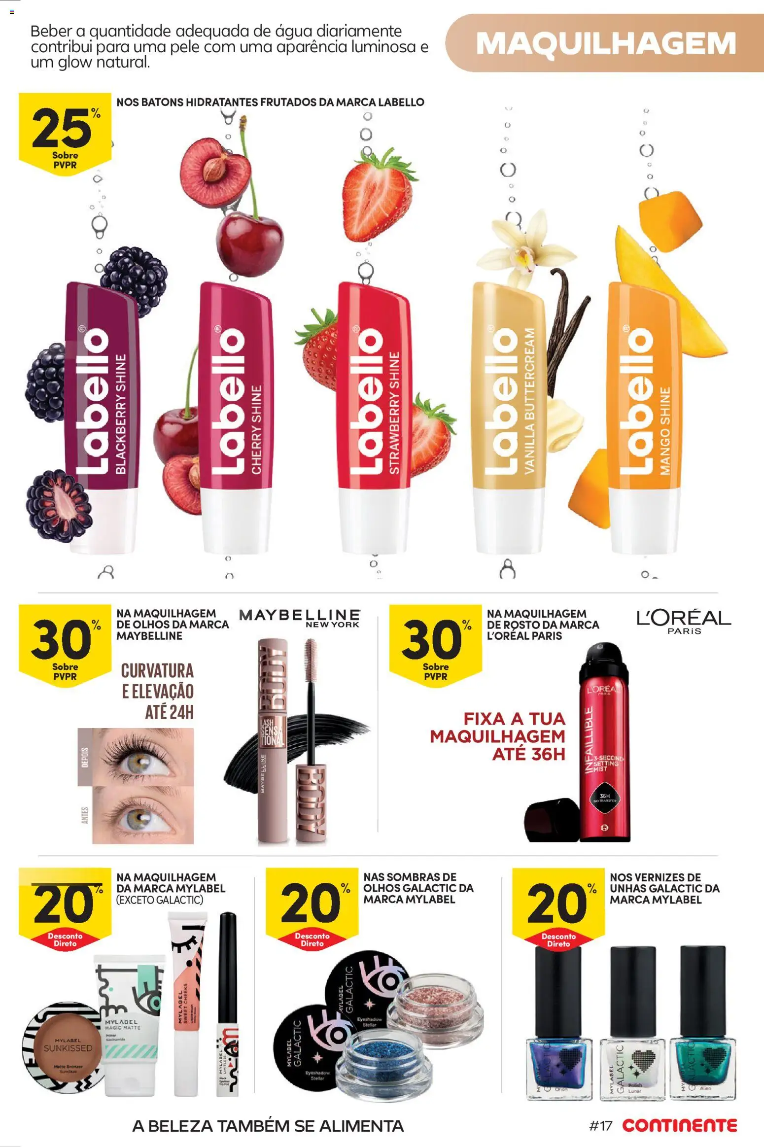 Continente Beleza: Ingridientes para uma pele de verão │ válido de 19.05.2026 | Página: 17 | Produtos: Máscara de pestanas, Sombras de olhos, Maquilhagem, Sombras