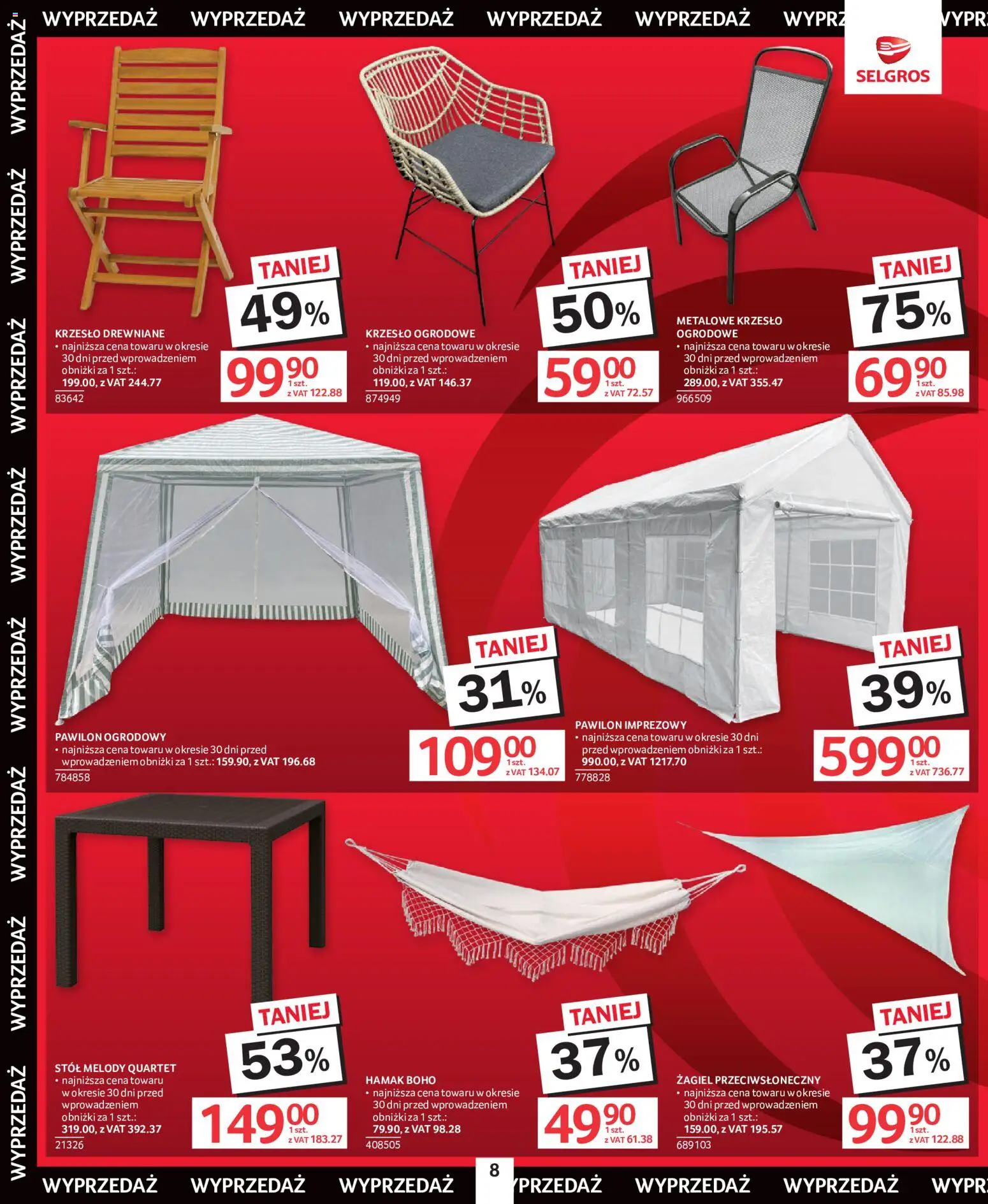 Selgros cash&carry gazetka - Totalna Wyprzedaż od 02.07.2026 | Strona: 8 | Produkty: Stół, Krzesło, Krzesło ogrodowe, Hamak