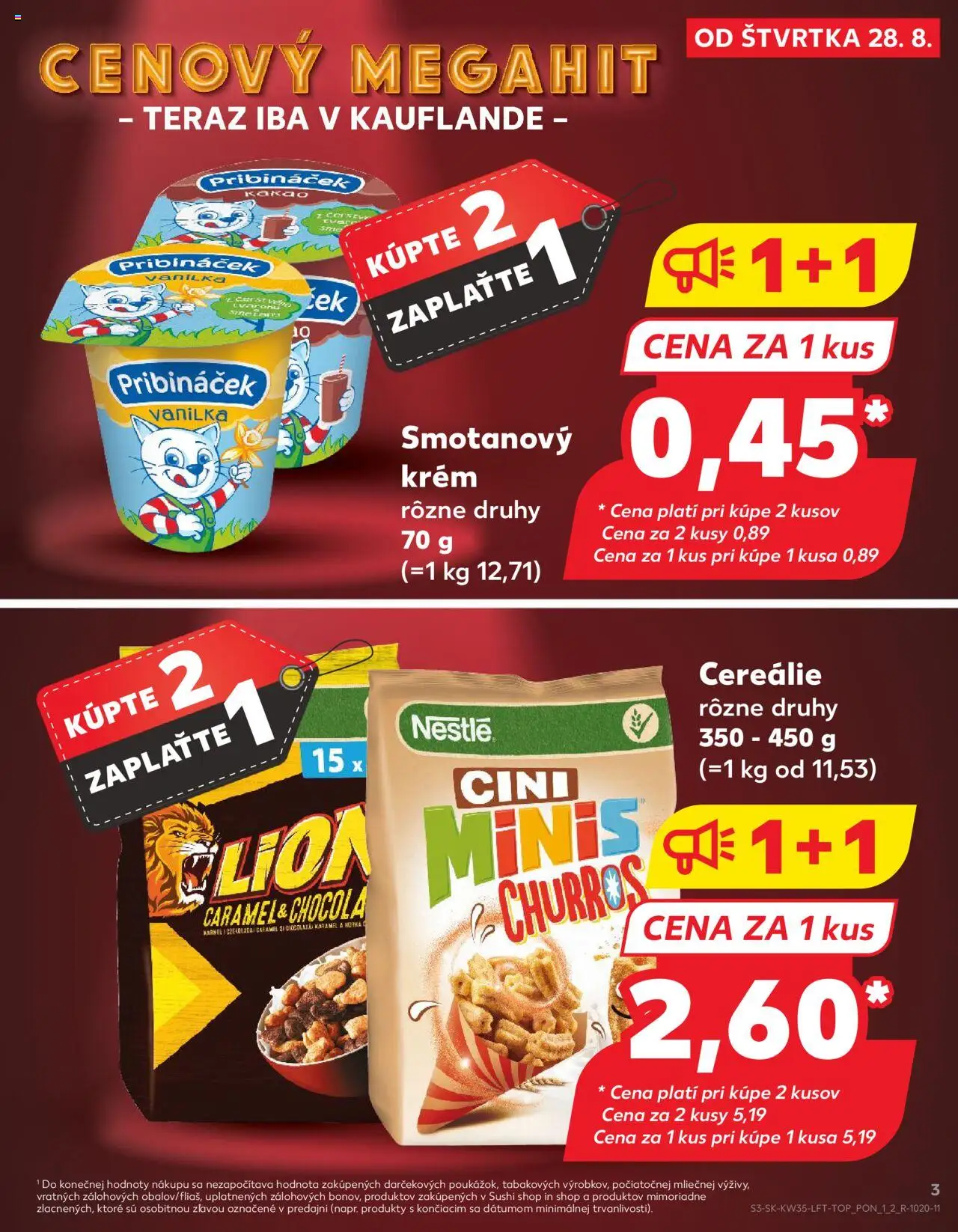 Nové Kaufland akcie – leták je platný od 28.08.2025 | Strana: 3 | Produkty: Cini Minis, Cereálie, Krém, Kakao