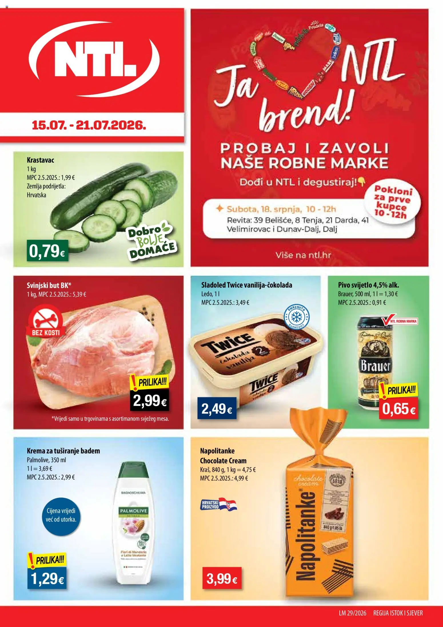 NTL katalog | vrijedi od 15.07.2026 | Stranica: 1 | Proizvodi: Krastavac, Sladoled, Napolitanke, Badem