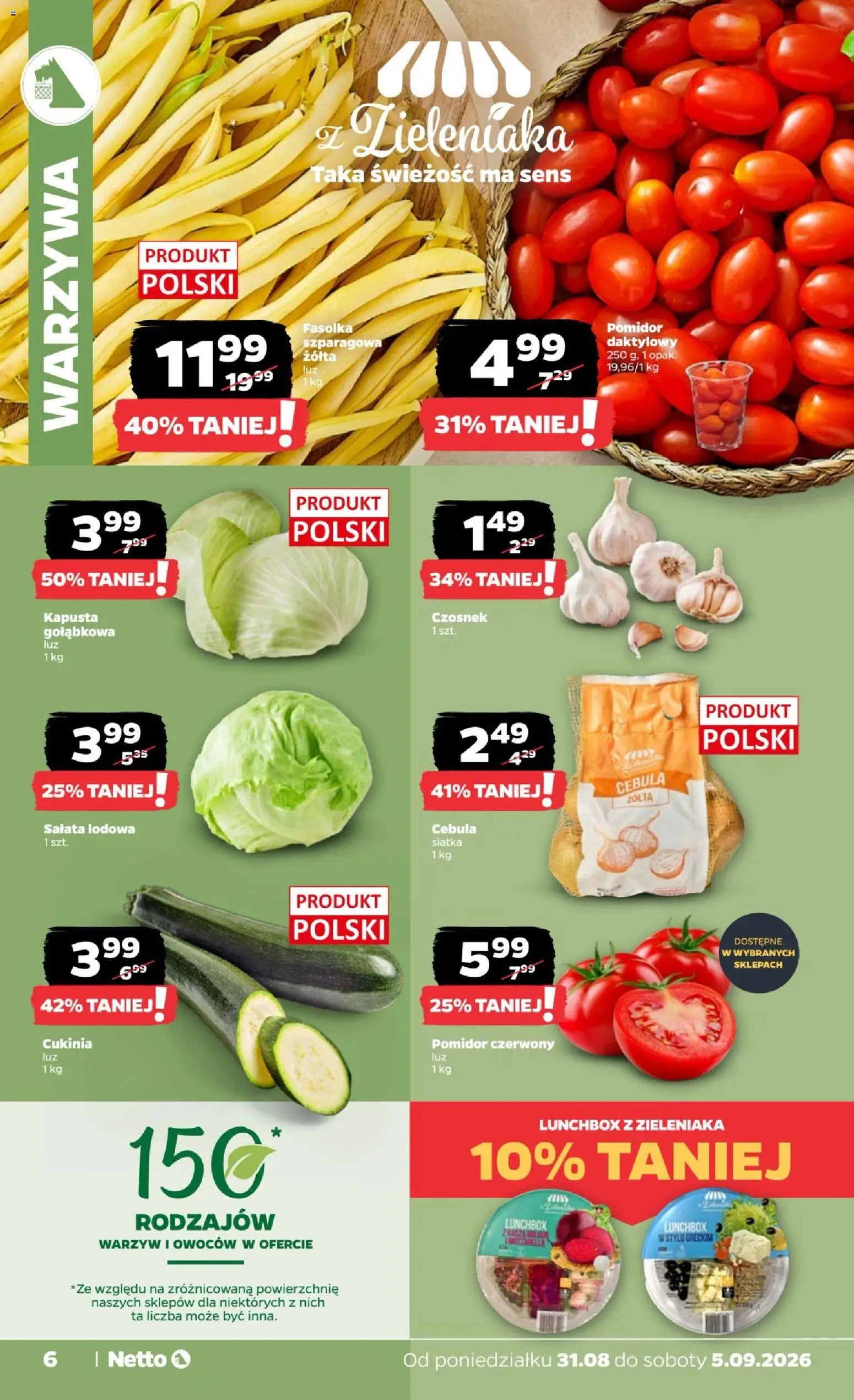 Netto gazetka od poniedziałku od 31.08.2026 | Strona: 6 | Produkty: Czosnek, Salata lodowa, Pomidor, Cukinia
