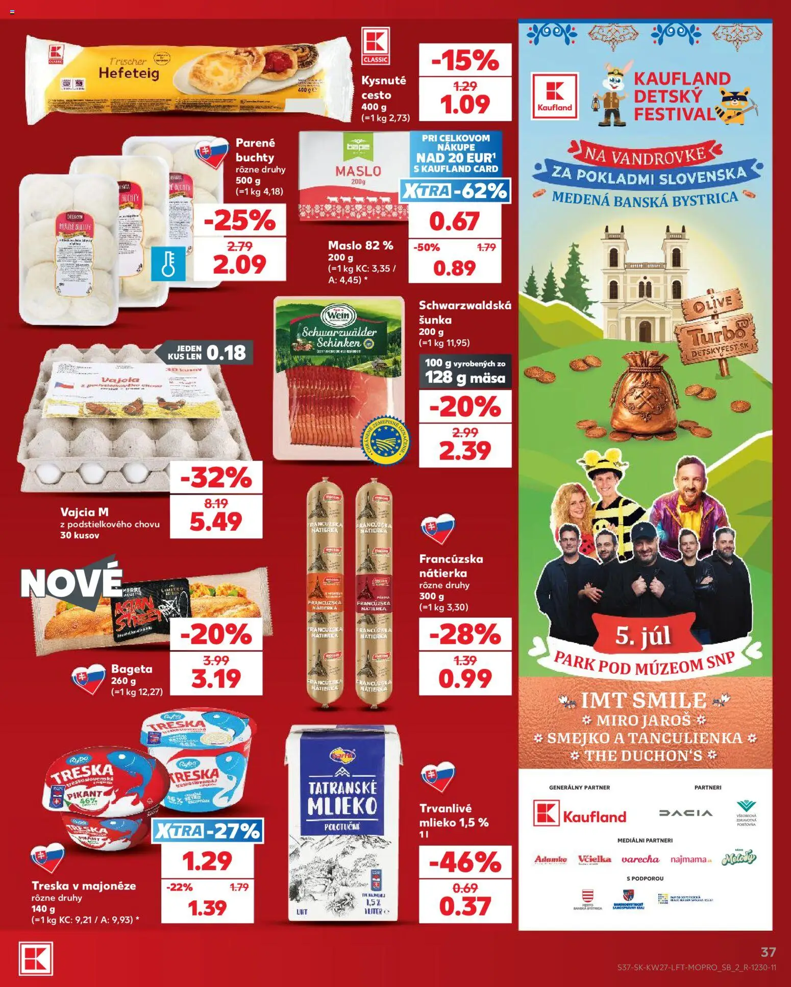 Nové Kaufland akcie – leták je platný od 02.07.2026 | Strana: 37 | Produkty: Maslo, Mlieko, Vajcia, Ryba