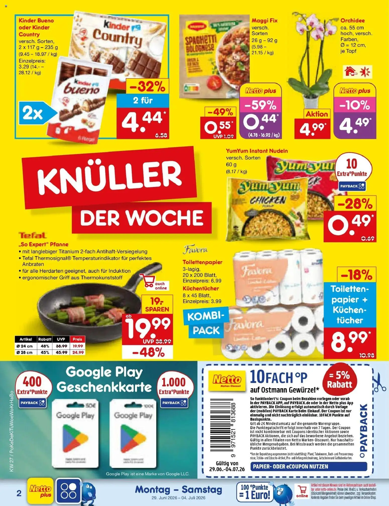 Netto Marken-Discount Prospekt Bad Friedrichshall – gültig ab 28.06.2026 | Seite: 2 | Produkte: Maggi, Kinder bueno, Nudeln, Kinder country