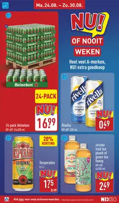Desperados, Desperados BIER CUAROMATISEERD MET TEQUILA 5.9% vol. 0.5 L. - Voorbeeld van een folder van Aldi, geldig van 24-08-2026 | Pagina: 22 | Producten: Bier, Heineken, Desperados, Tequila