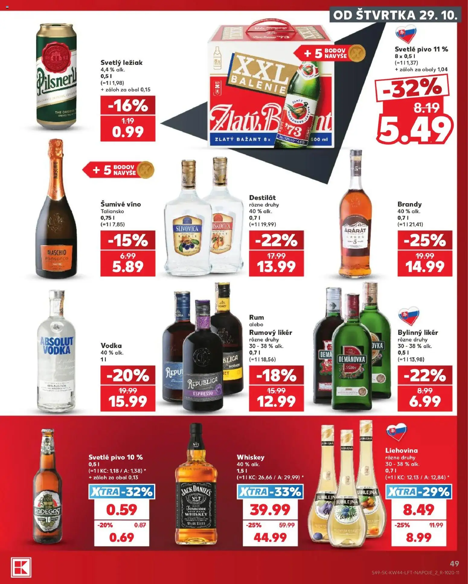 Nové Kaufland akcie – leták je platný od 29.10.2026 | Strana: 49 | Produkty: Zlatý Bažant, Brandy, Destilát, Šumivé víno