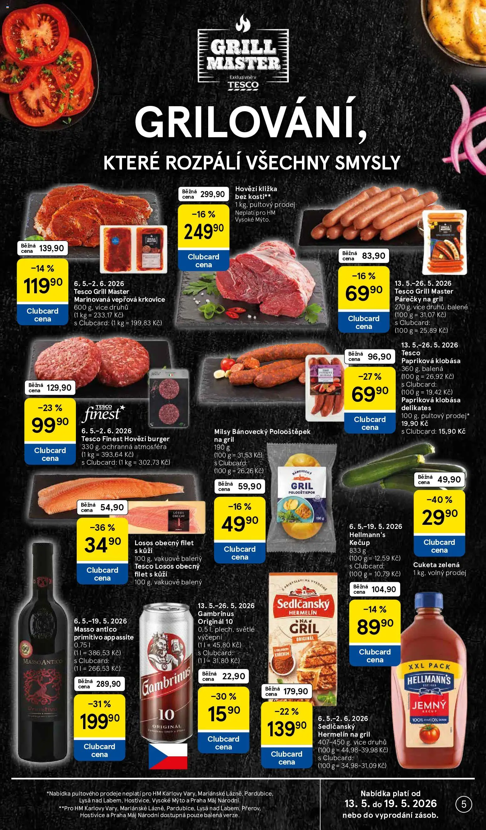 Tesco leták - Hypermarket od 13.05.2026 | Strana: 5 | Produkty: Finest, Hermelín, Primitivo, Hellmann's