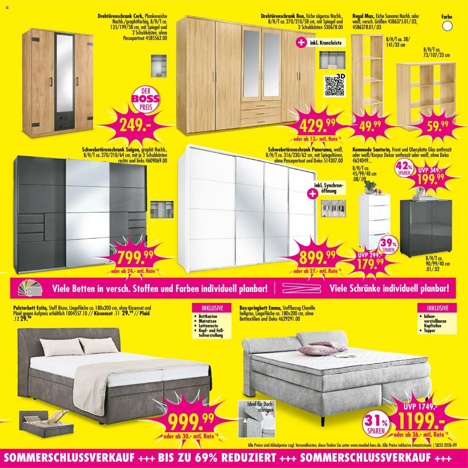 SB Möbel Boss Prospekt – gültig ab 08.08.2026 | Seite: 9 | Produkte: Drehtürenschrank, Boxspringbett, Regal, Polsterbett