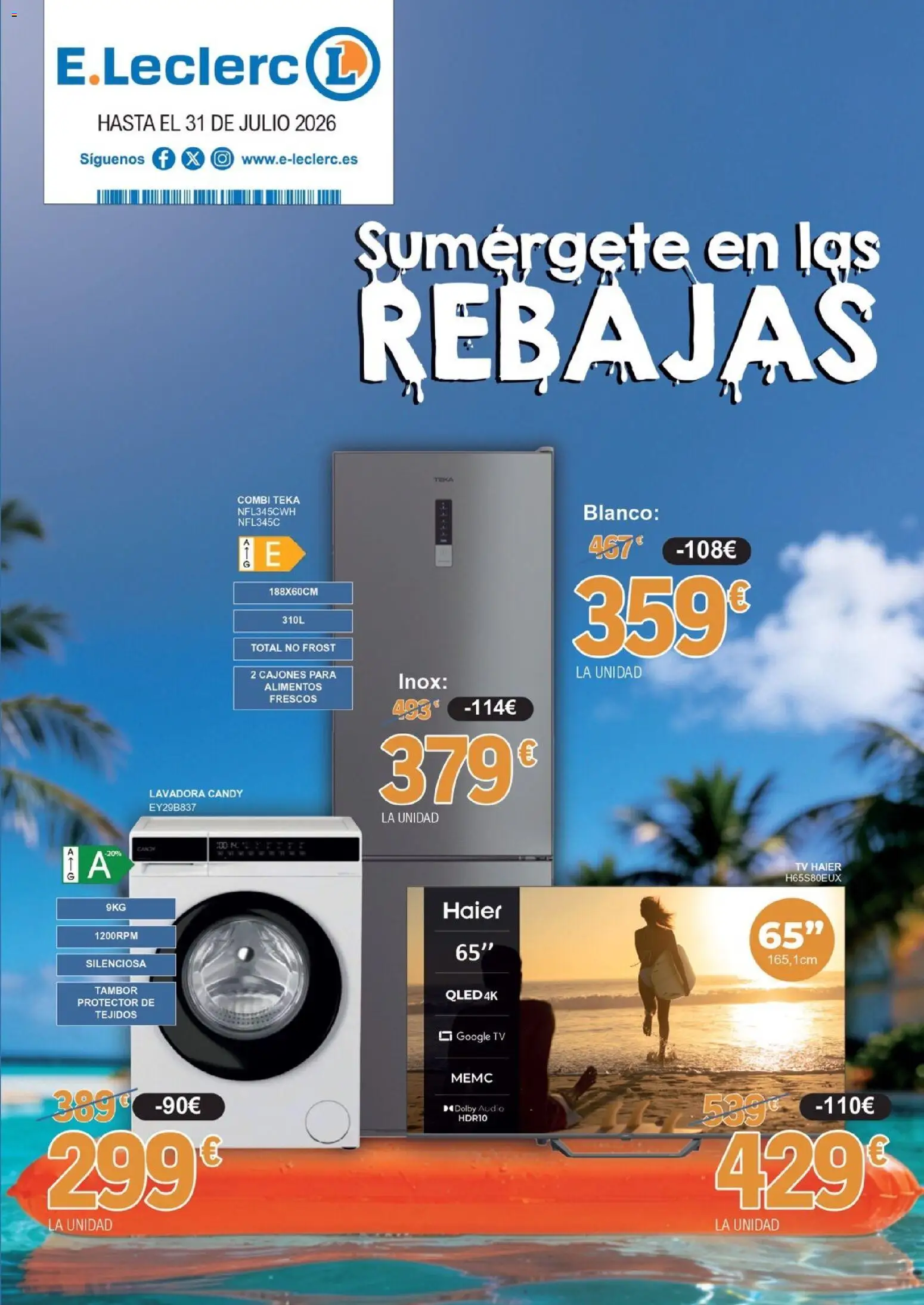 E.Leclerc folleto │ válido desde el 01/07/2026 | Página: 1 | Productos: Audio, Lavadora, Combi, Κούβα