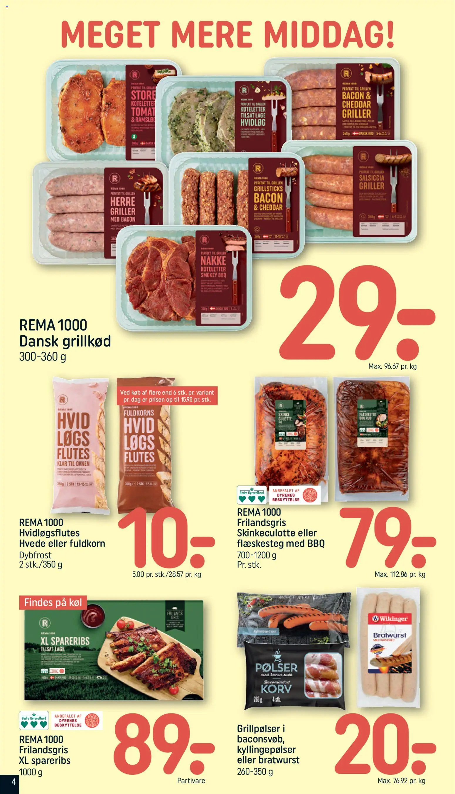 Rema 1000 tilbudsavis – gyldig fra 19/07/2026 | Side: 4 | Produkter: Koteletter, Hvidløg, Spareribs, Flæskesteg