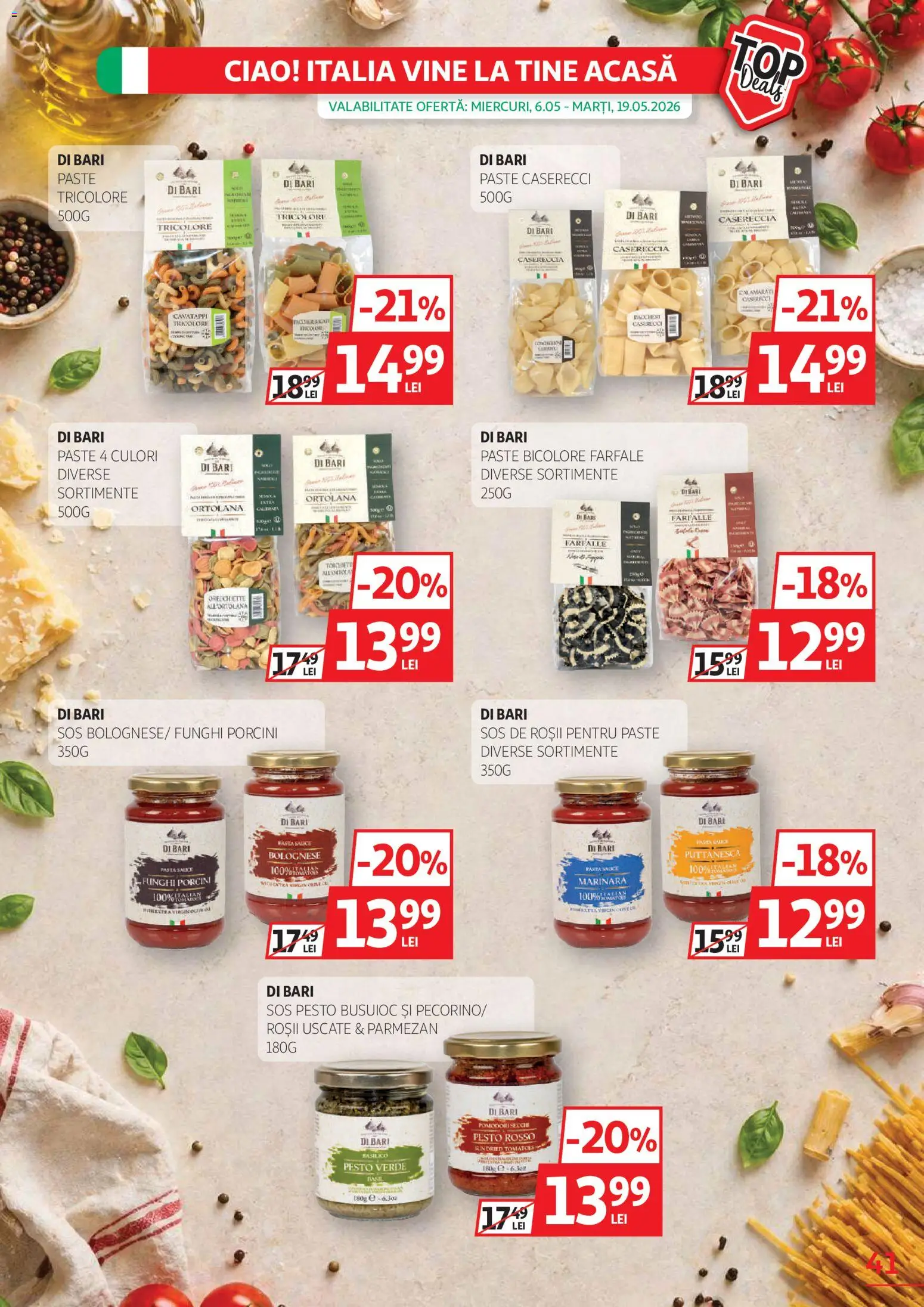 Noul catalog Auchan – valabil de la 20.05.2026 | Pagină: 41 | Produse: Brokoli, Paste, Sos, Parmezan