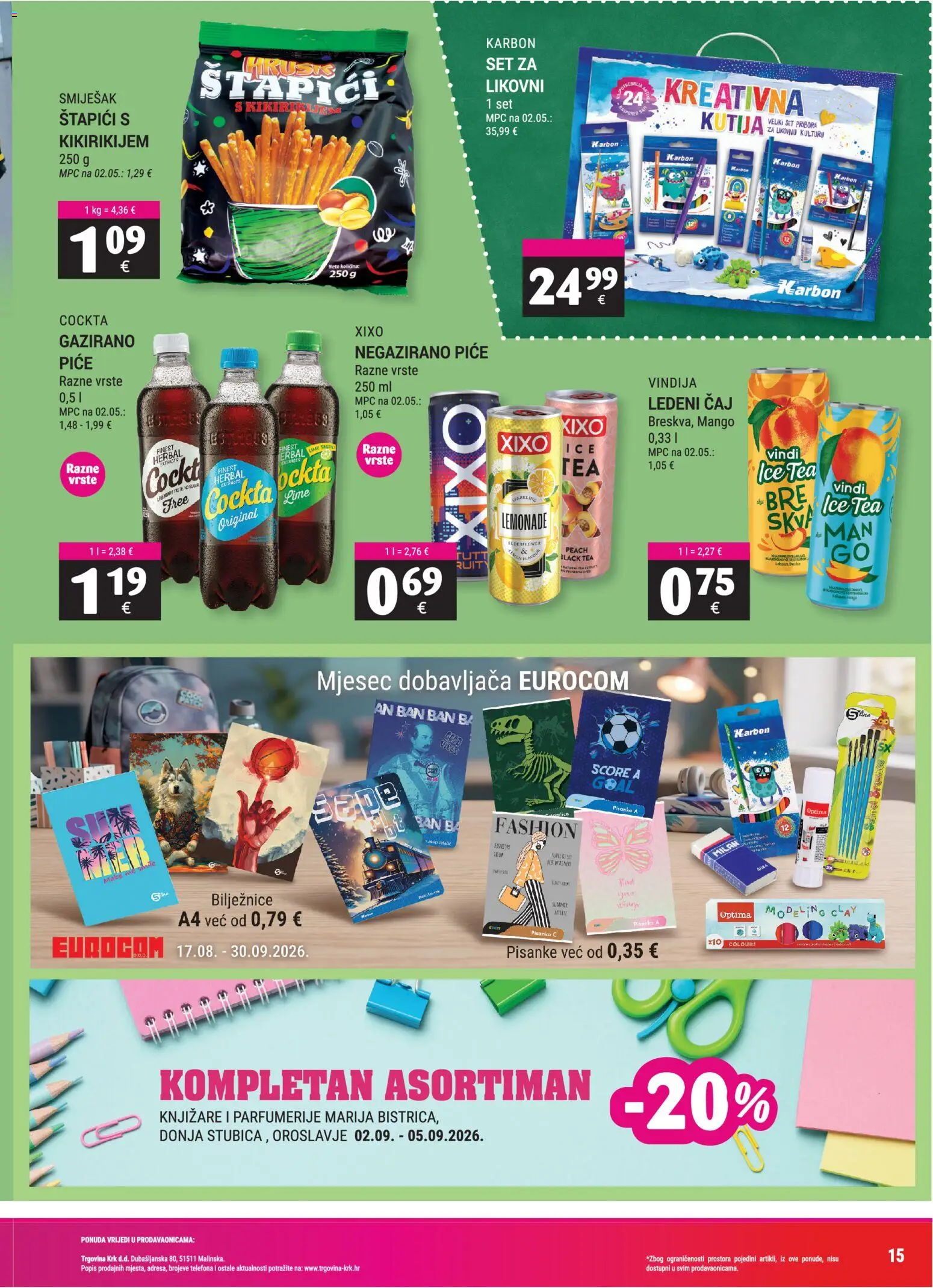 Trgovina Krk katalog | vrijedi od 01.09.2026 | Stranica: 15 | Proizvodi: Kutija, Ledeni čaj, Čaj, Štapići