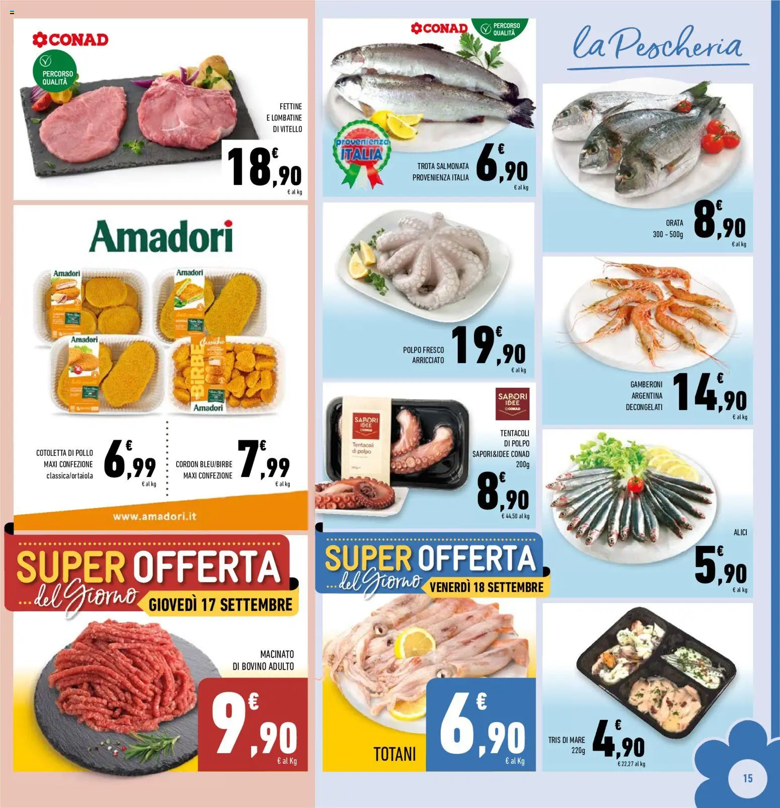 Volantino Conad del 09/09/2026 | Pagina: 15 | Prodotti: Bovino, Pollo, Trota, Alici