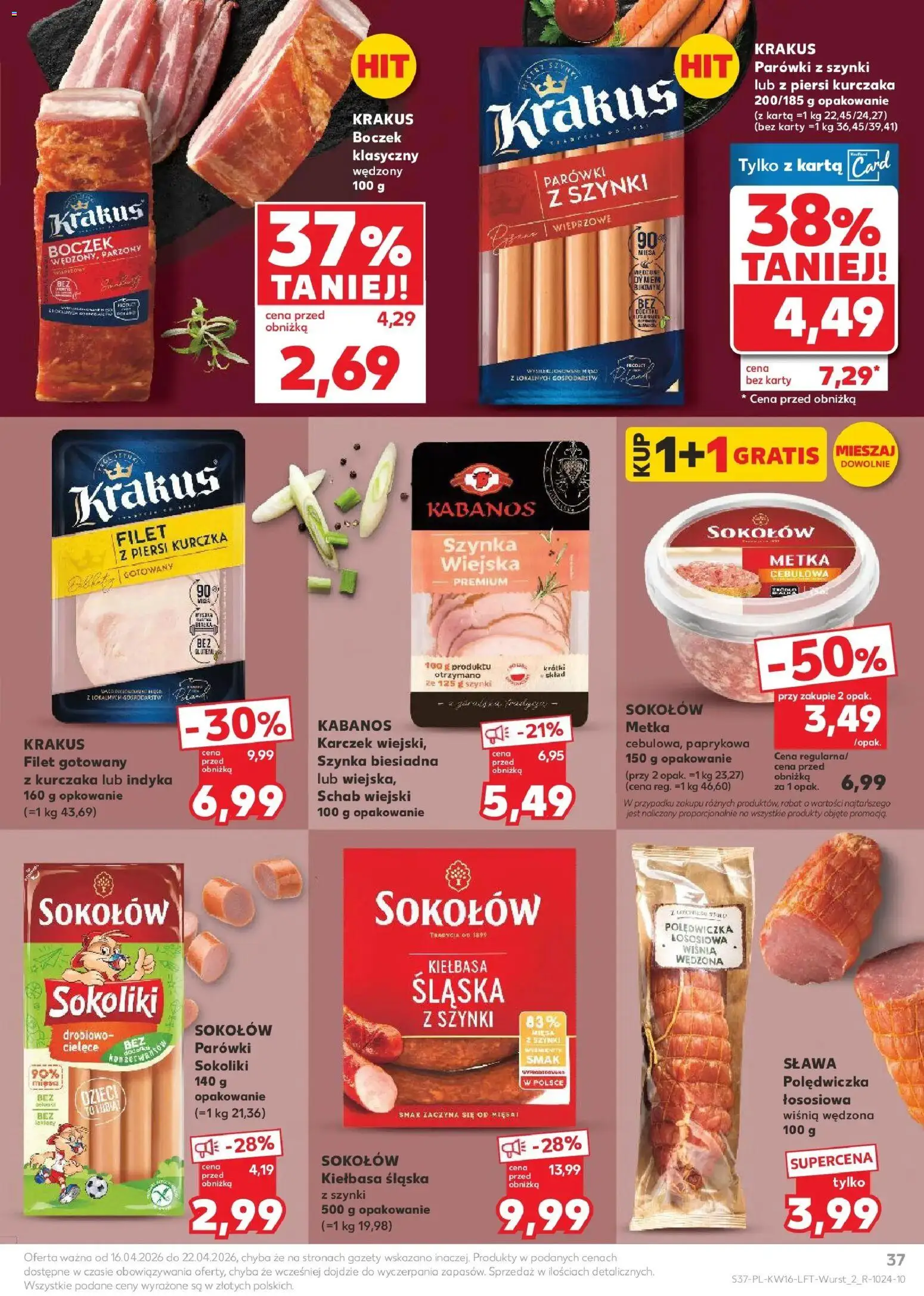 Kaufland gazetka od 16.04.2026 | Strona: 37 | Produkty: Kiełbasa, Karta, Piersi, Szynka