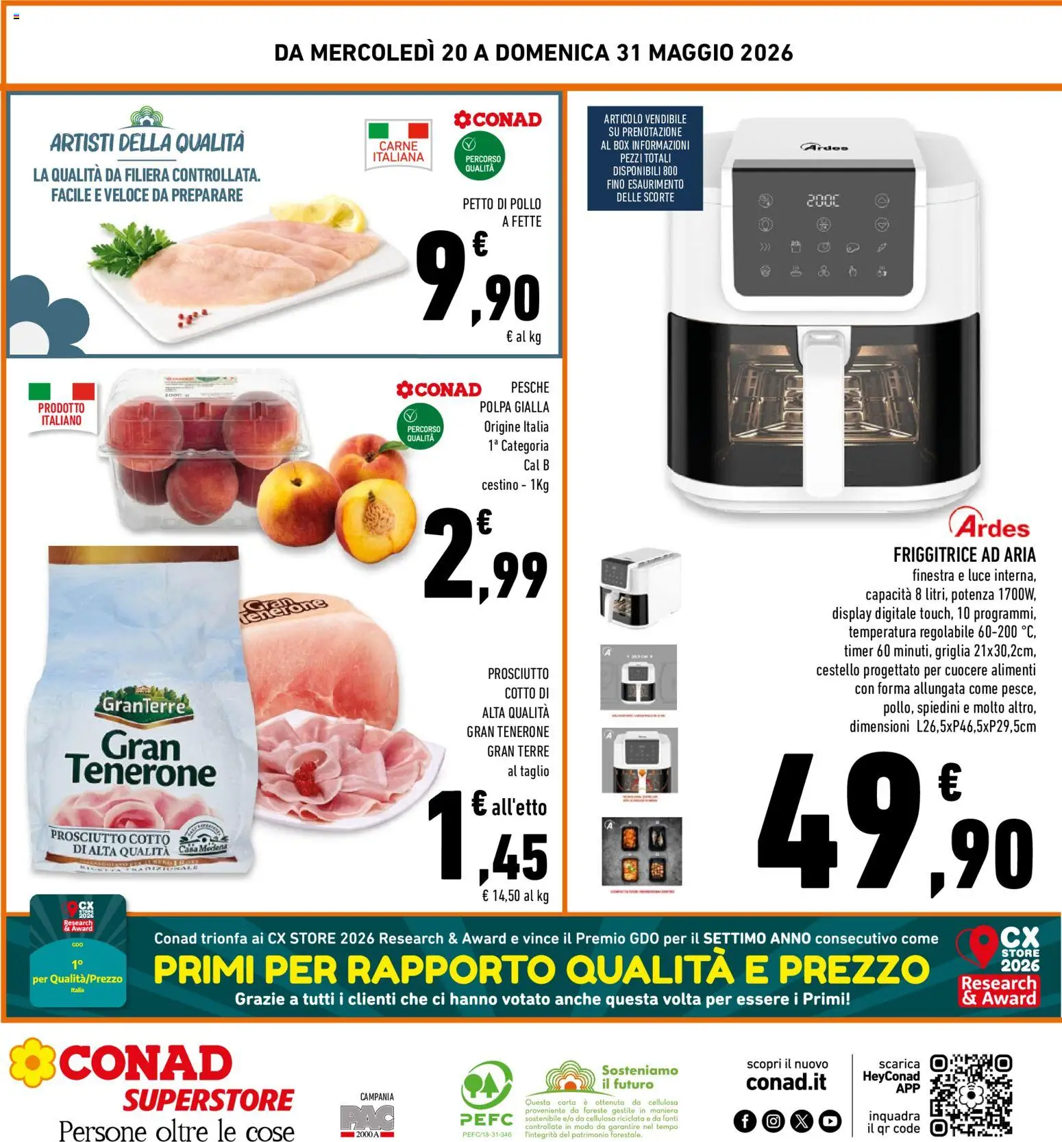 Volantino Conad del 20.05.2026 | Pagina: 32 | Prodotti: Prosciutto Cotto, Friggitrice ad aria, Spiedini, Cestino