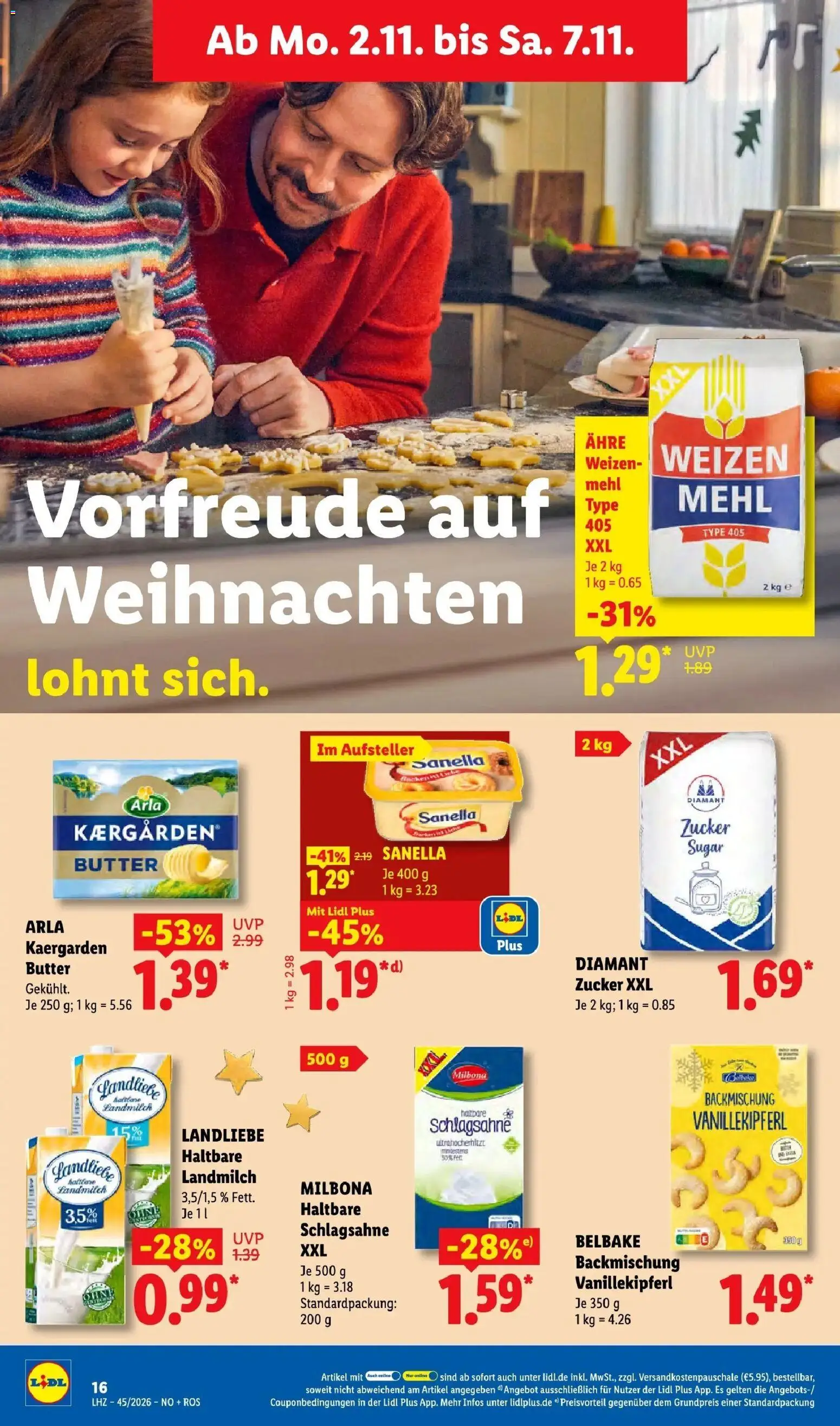 Lidl Prospekt Braunschweig (ab 02.11.2026) zum Blättern » Angebote | Seite: 30 | Produkte: Mehl, Schlagsahne, Butter, Sanella