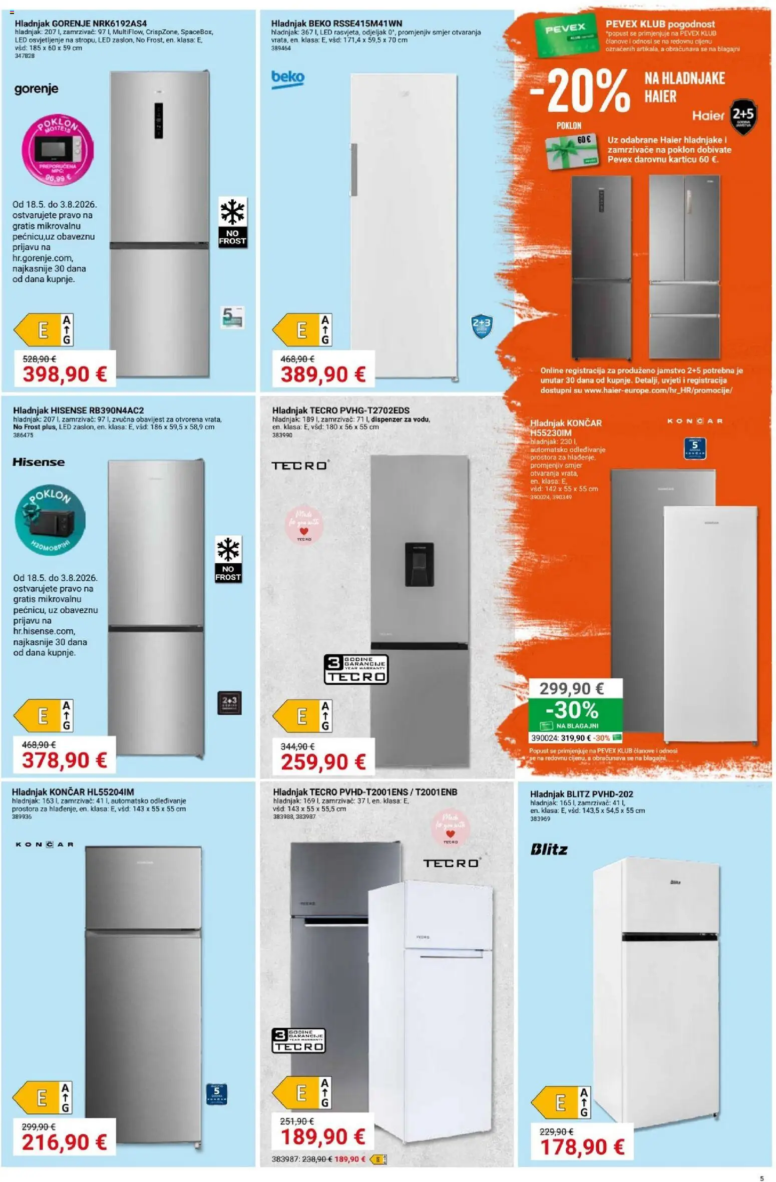 Pevex katalog | vrijedi od 28.05.2026 | Stranica: 5 | Proizvodi: Hladnjak, Zamrzivač