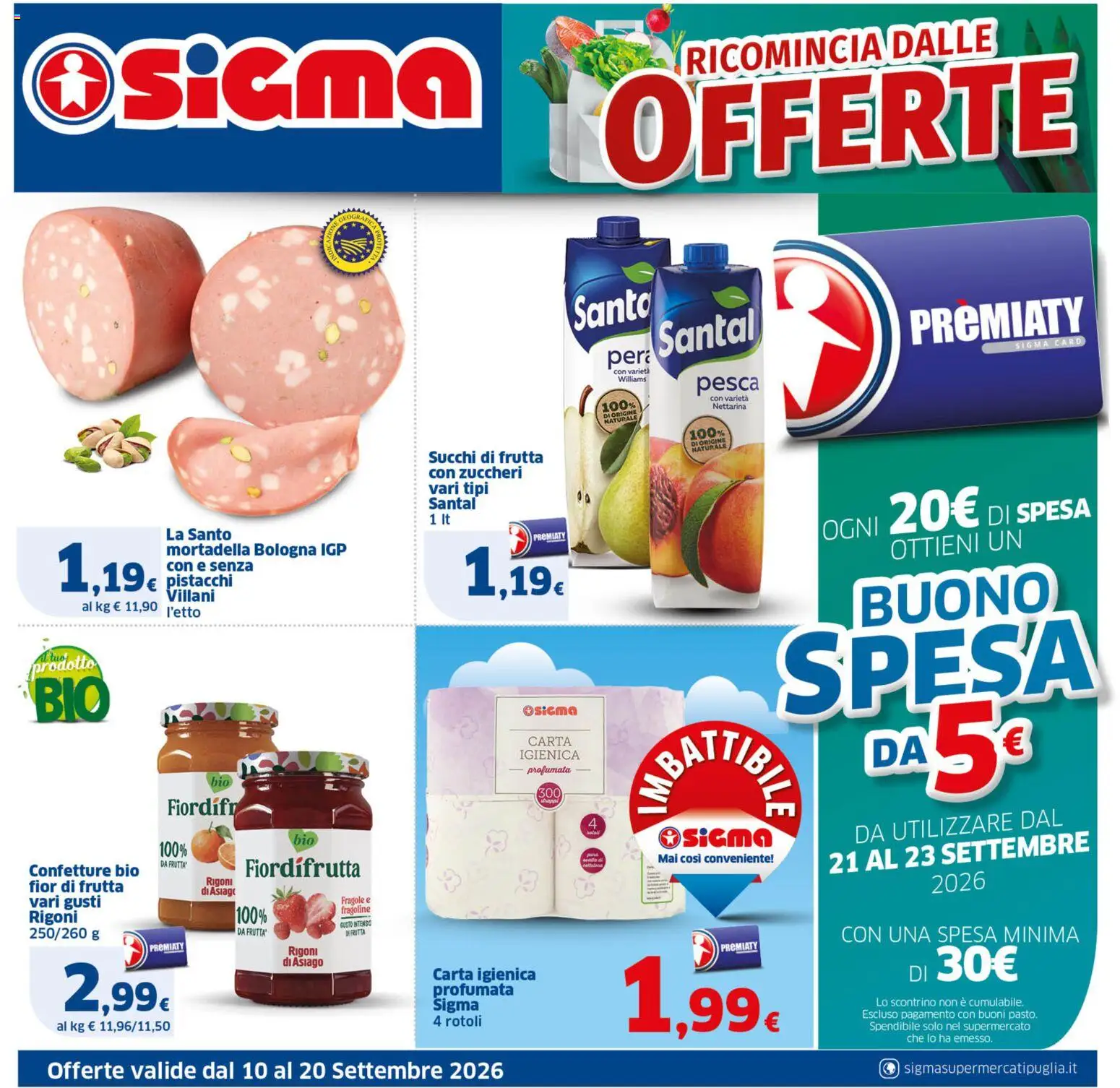 Volantino SIGMA del 10/09/2026 | Pagina: 1 | Prodotti: Fragole, Pesca, Mortadella, Pistacchi