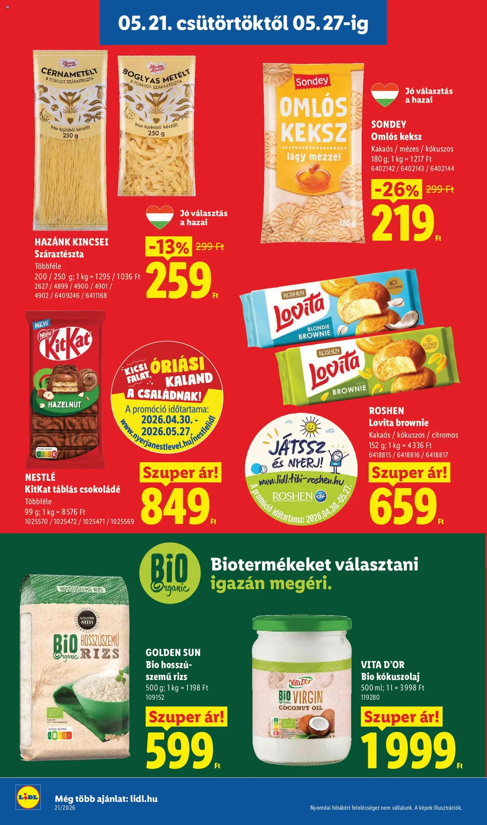 Lidl akciós ujság - amely érvényes a következő dátumtól: 21.05.2026 | Oldal: 18 | Termékek: Kókuszolaj, Csokoládé, Száraztészta, Brownie