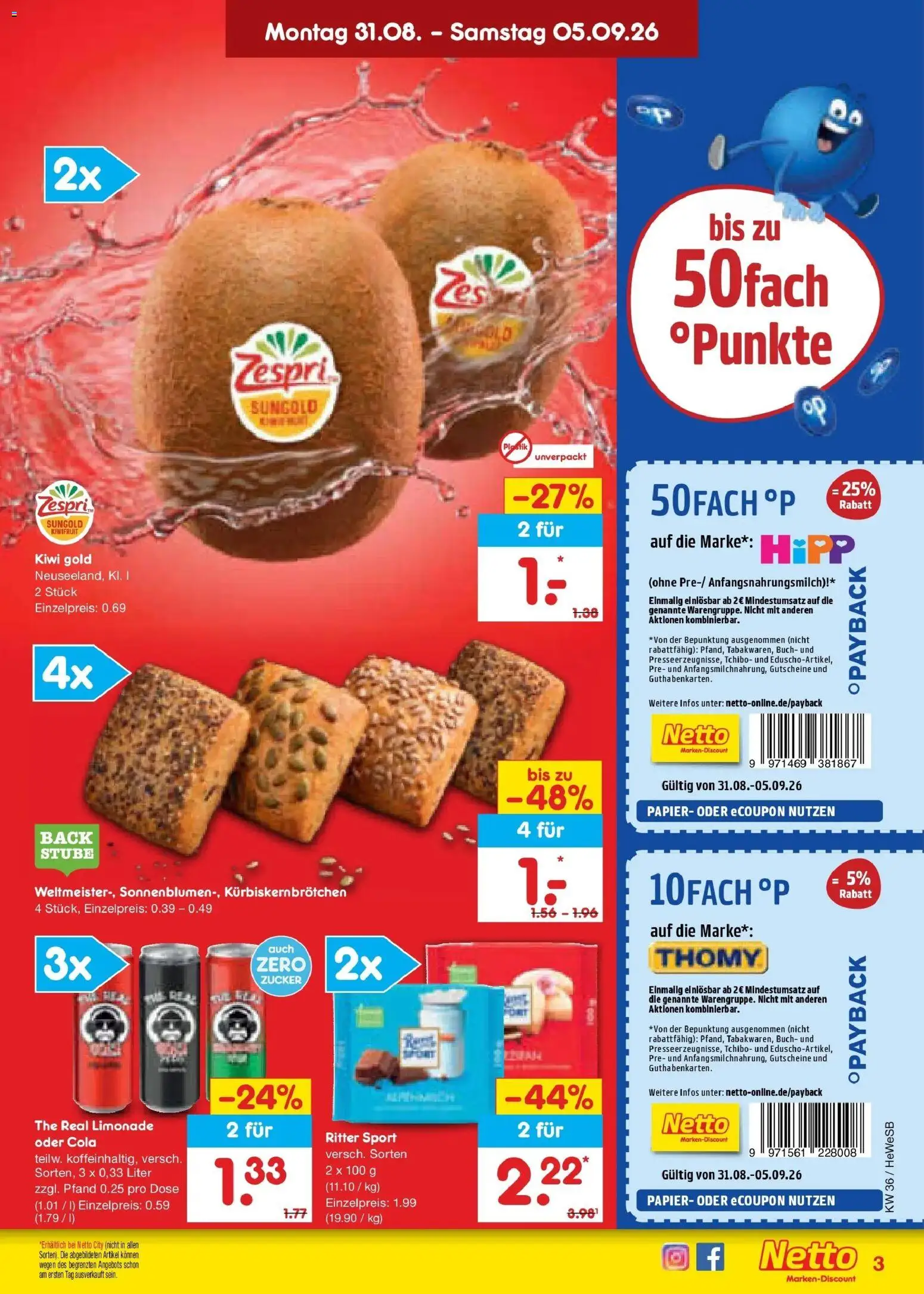 Netto Marken-Discount Prospekt Hamburg (ab 31.08.2026) » Angebote | Seite: 5 | Produkte: Ritter sport, Limonade, Zucker, Kiwi