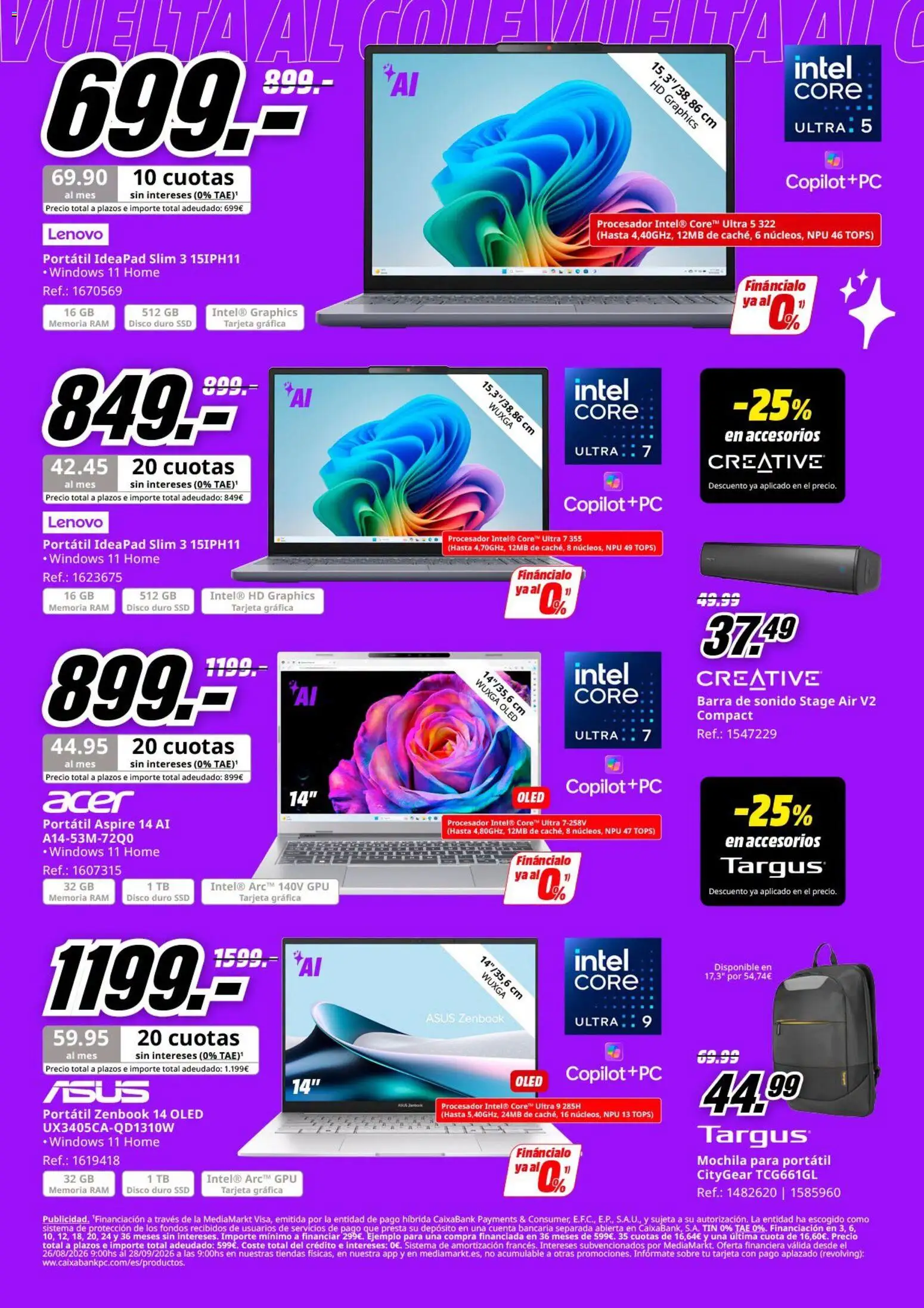 Media Markt Vuelta al Cole │ válido desde el 26/08/2026 | Página: 23 | Productos: Portátil, Barra de sonido, Mochila, Disco