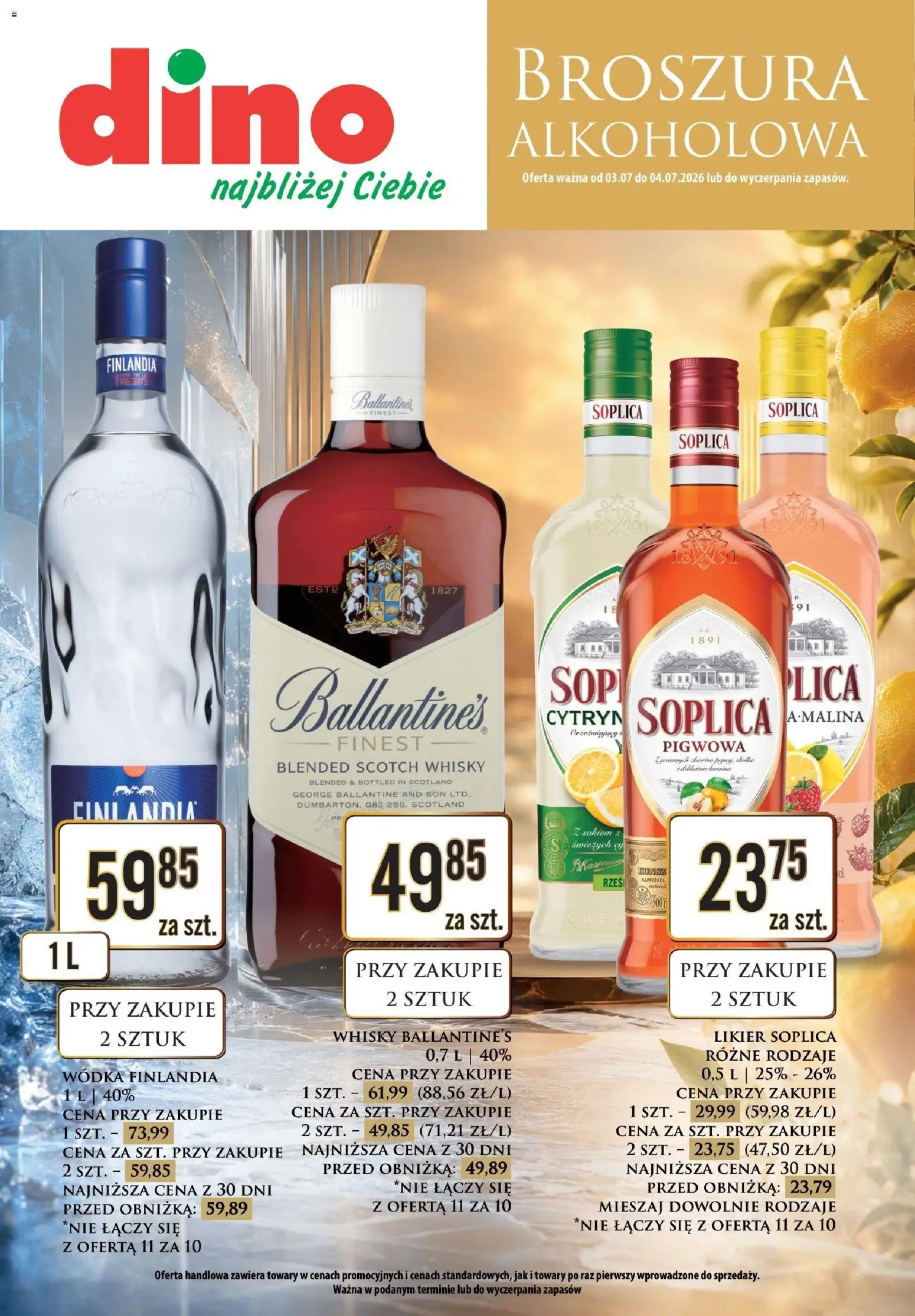 Dino gazetka alkoholowa od 03.07.2026 | Strona: 1 | Produkty: Wódka finlandia, Wódka, Whisky